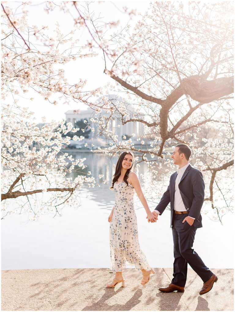 Washington DC Cherry Blossom Tidal Basin Engagement Photo