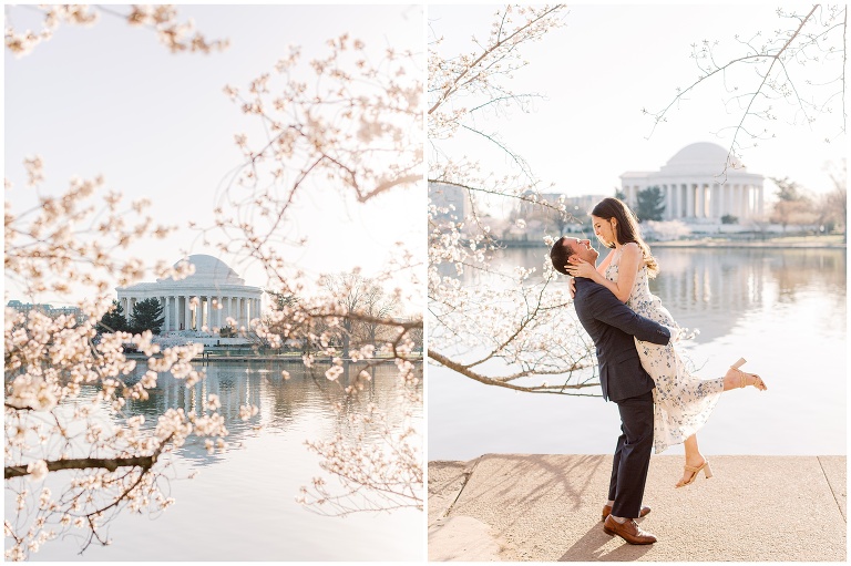 Washington DC Cherry Blossom Tidal Basin Engagement Photo