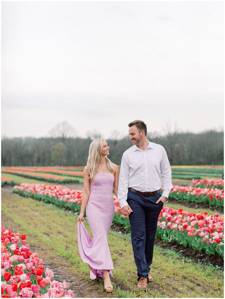 Burnside Farms tulip engagement photo in the spring tulip fields