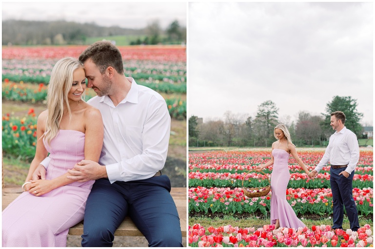 Burnside Farms tulip engagement photo in the spring tulip fields