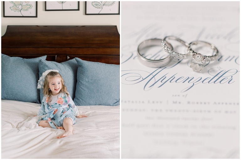 flower girl in robe and wedding rings