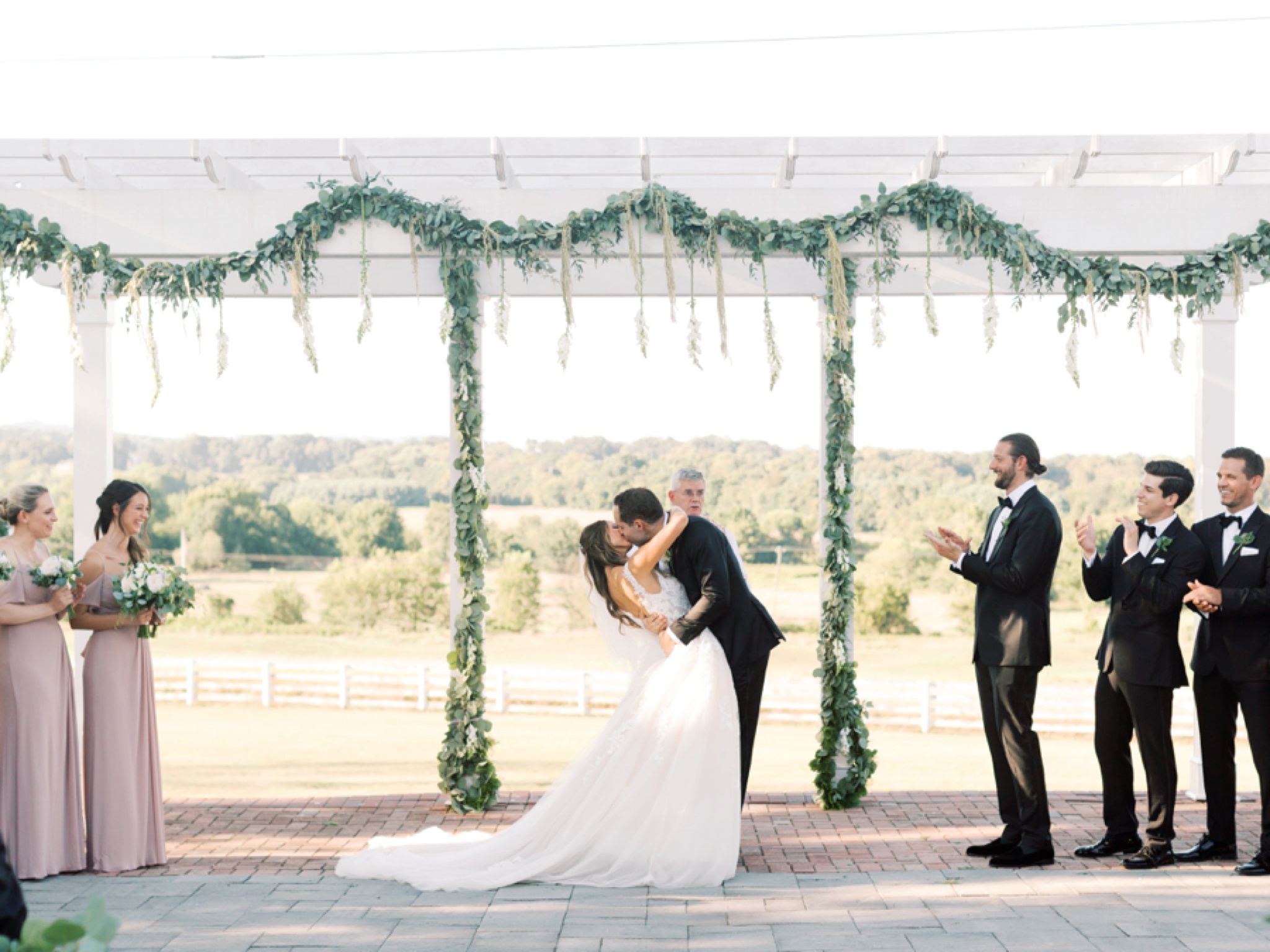 Raspberry Plain Manor Wedding First Kiss