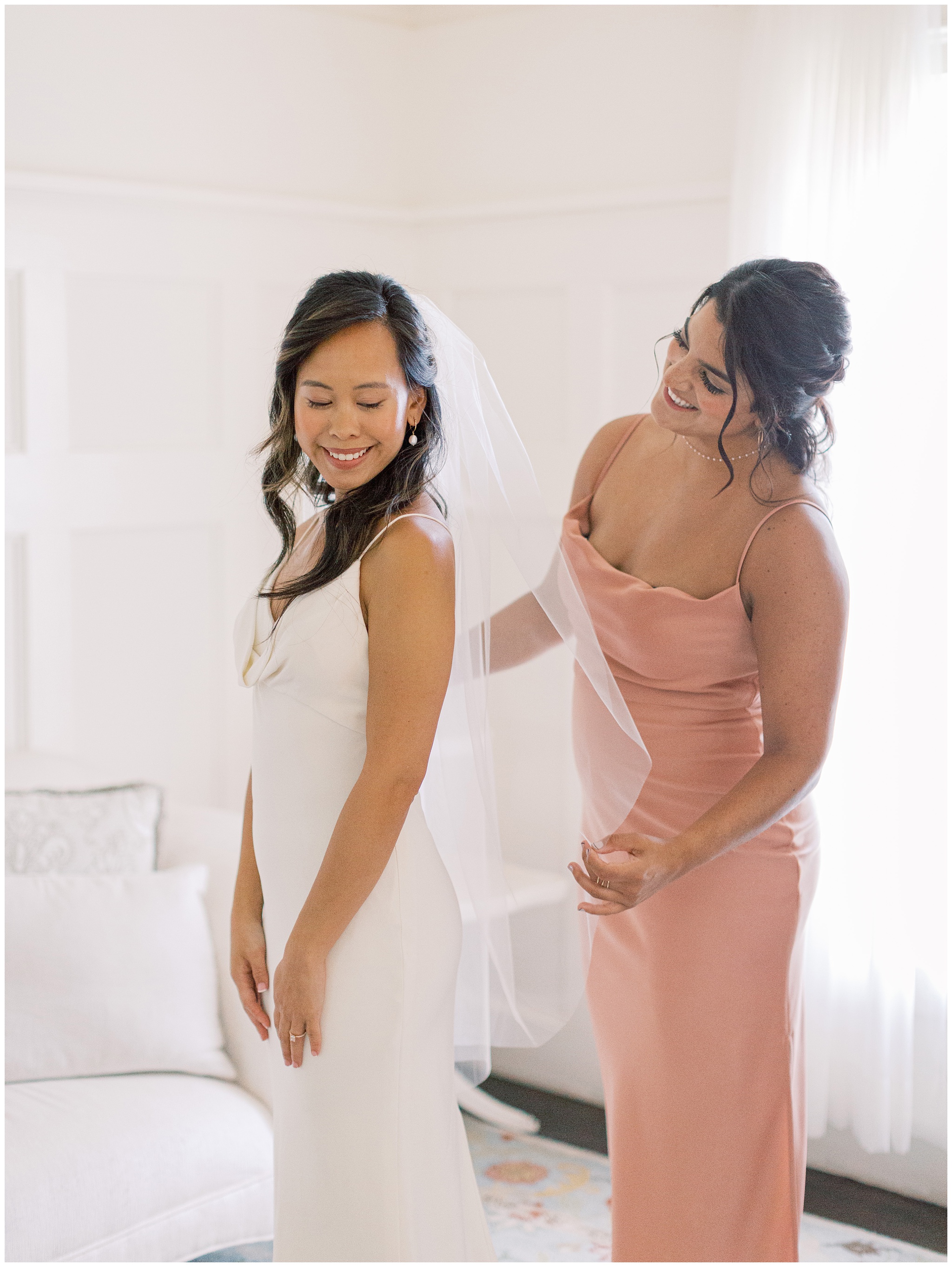Bride getting ready in Veritas Vineyards & Winery bridal suite
