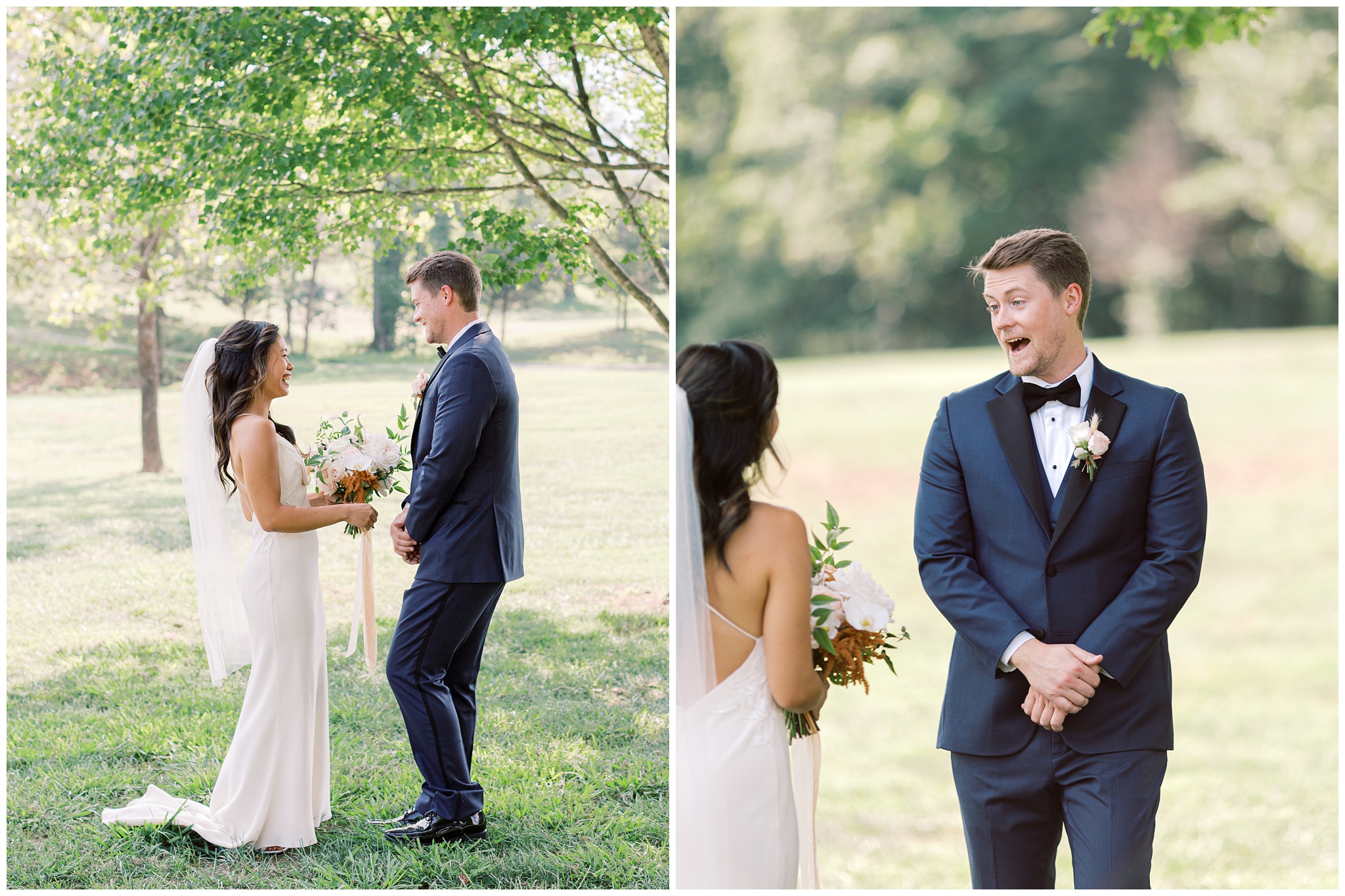 Bride and Groom first look at Veritas Vineyards & Winery 