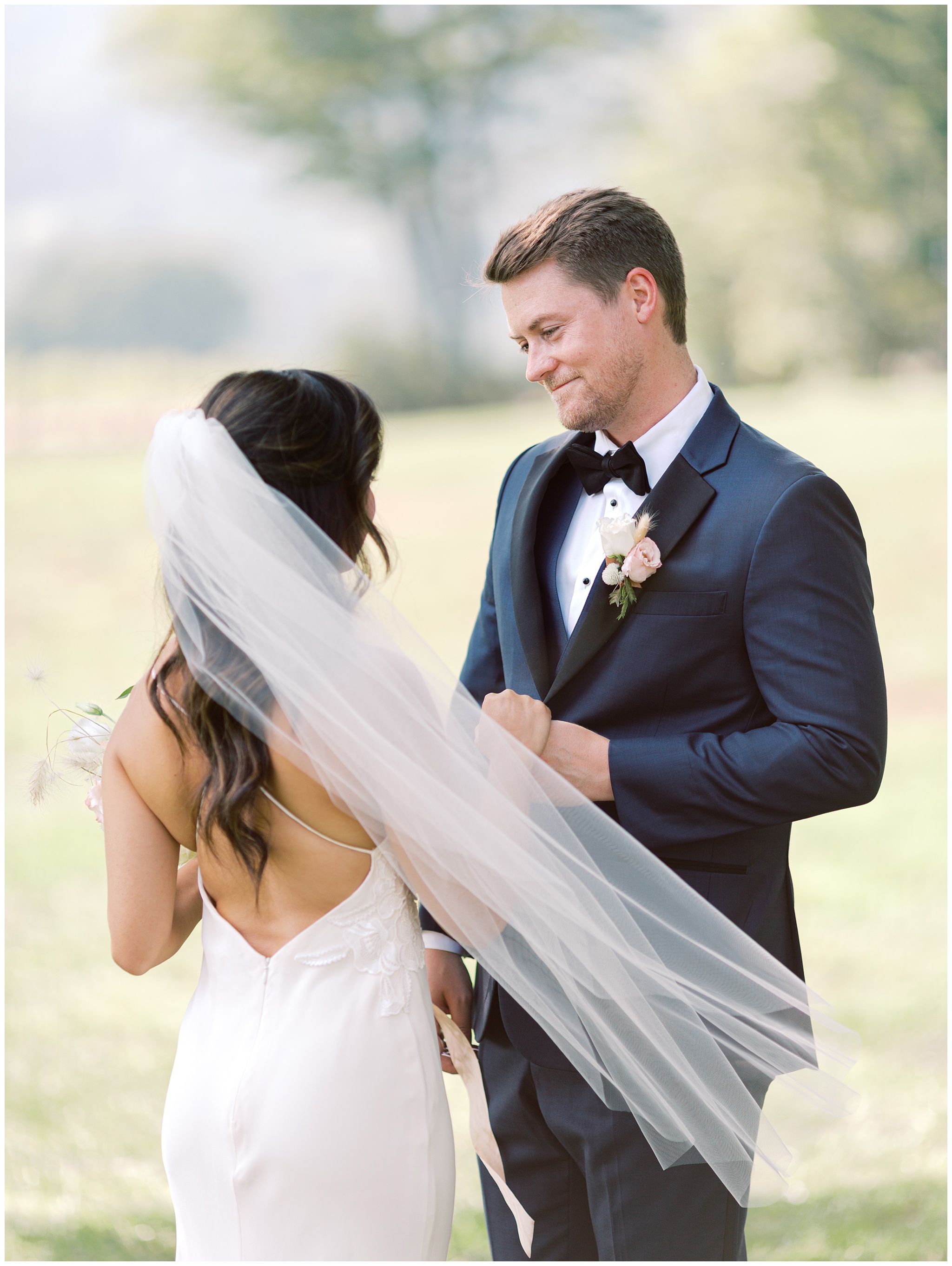 Bride and Groom first look at Veritas Vineyards & Winery