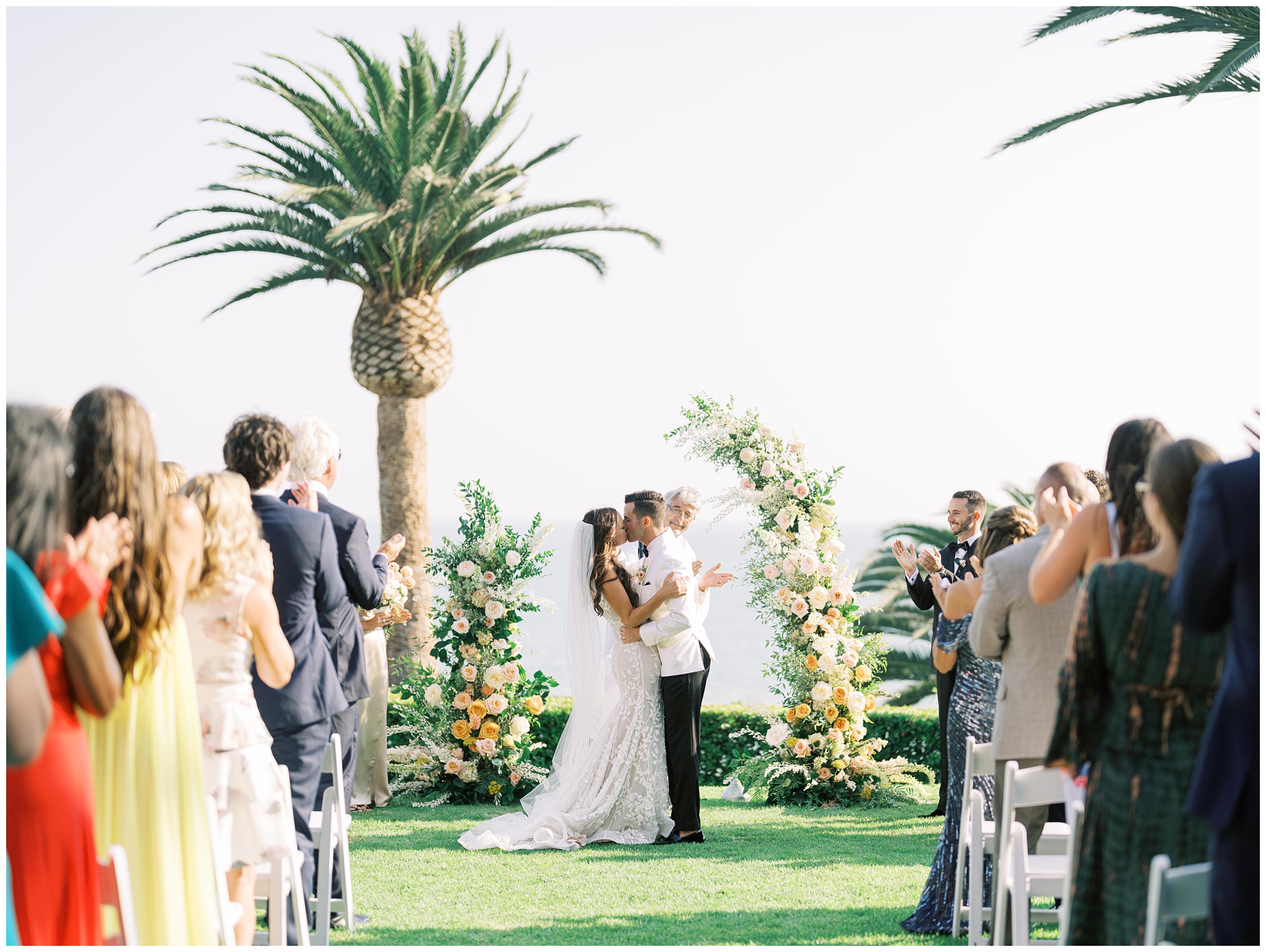 Bel Air Bay Club wedding ceremony first kiss
