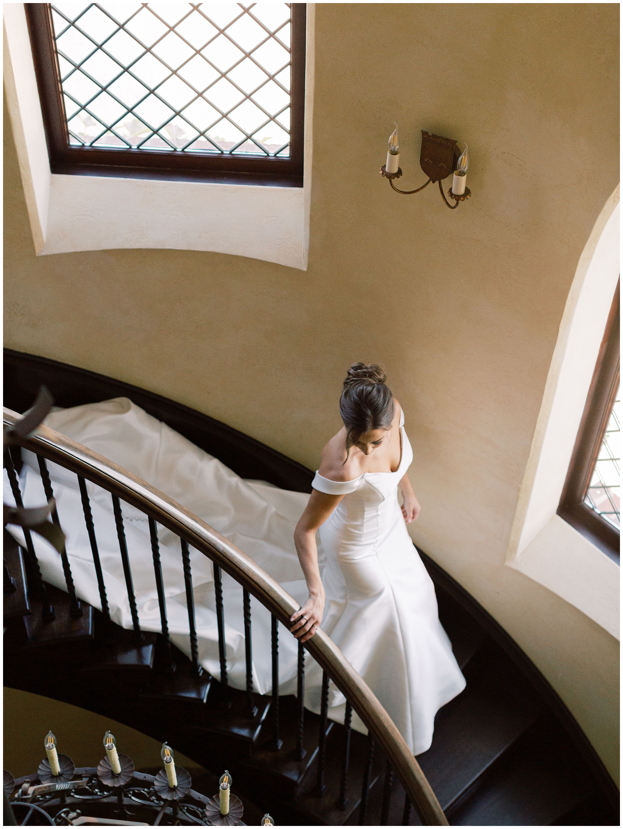 Bride on staircase at Dover Hall