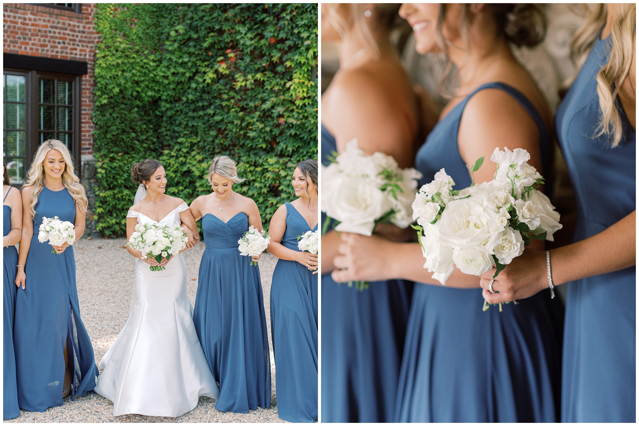 Bride and bridesmaids in periwinkle dresses
