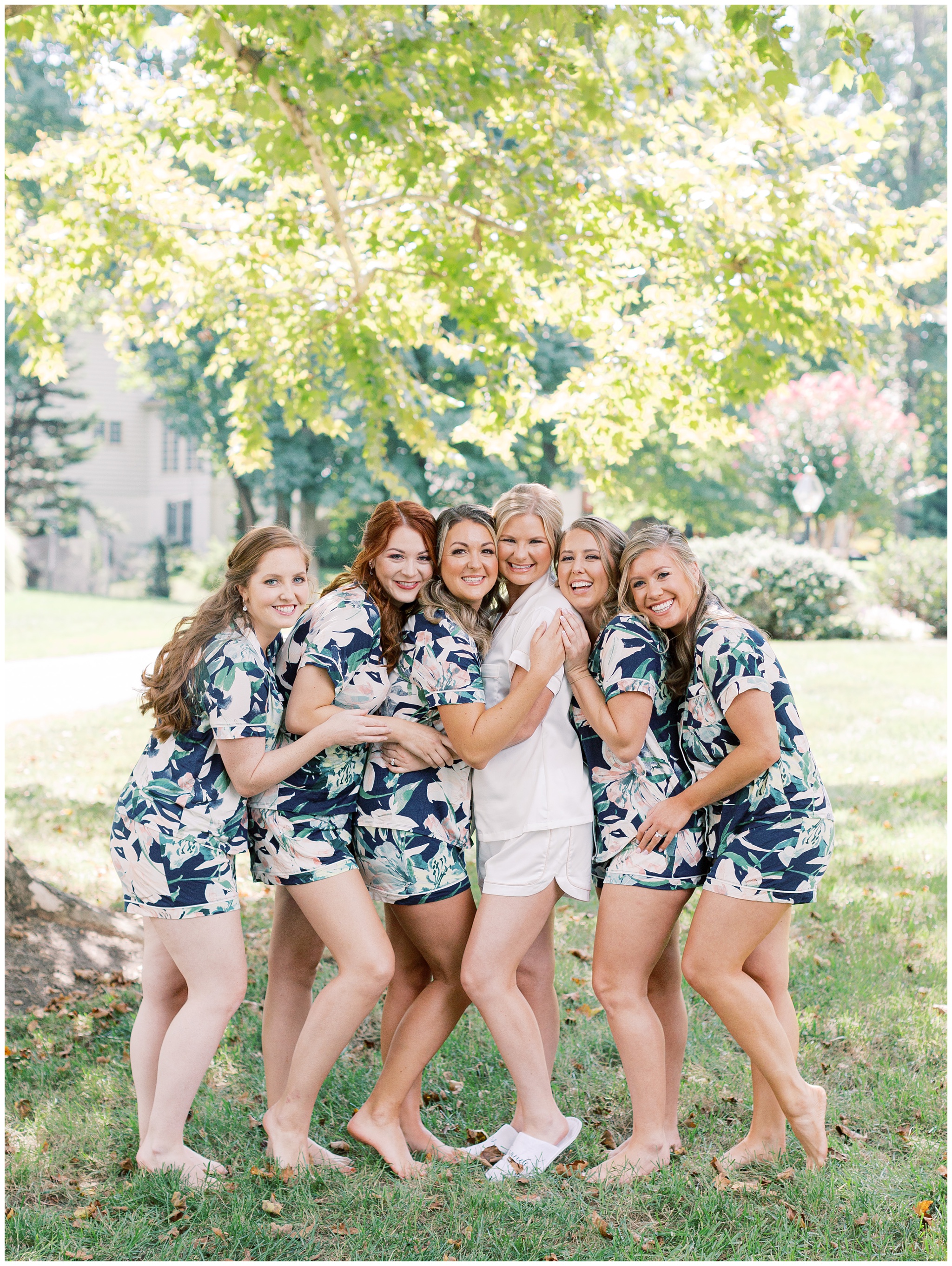 Bride and Bridesmaids in matching pajamas