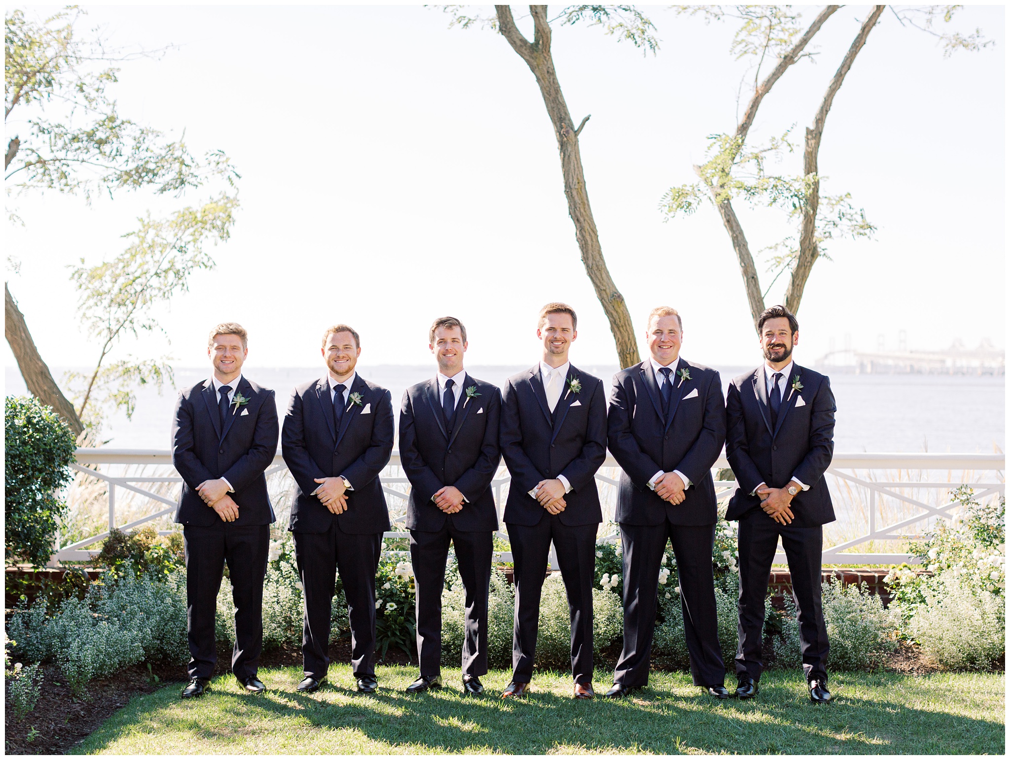 Chesapeake Bay Beach Club wedding Groom and Groomsmen