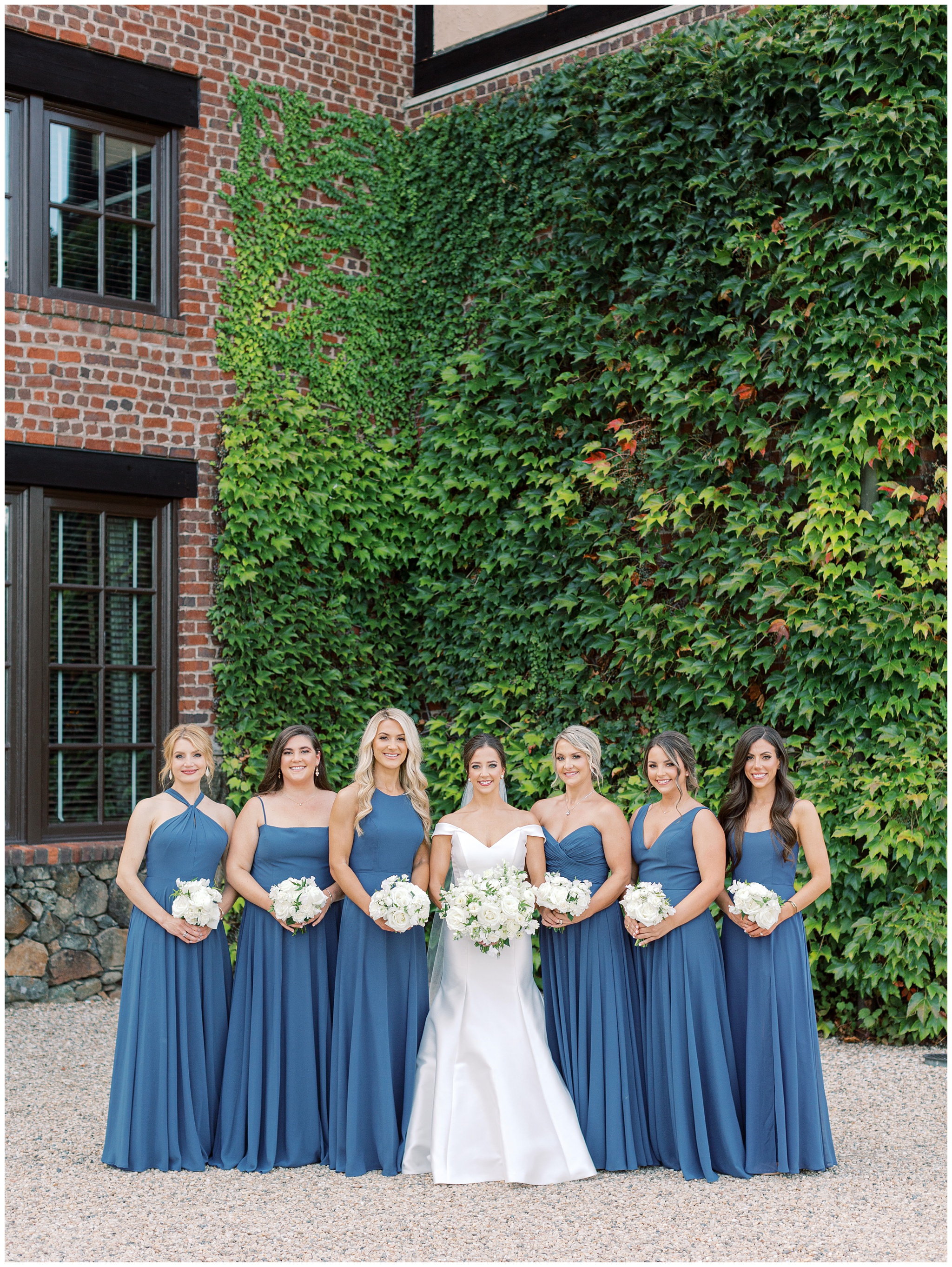 Bride and bridesmaids in periwinkle dresses
