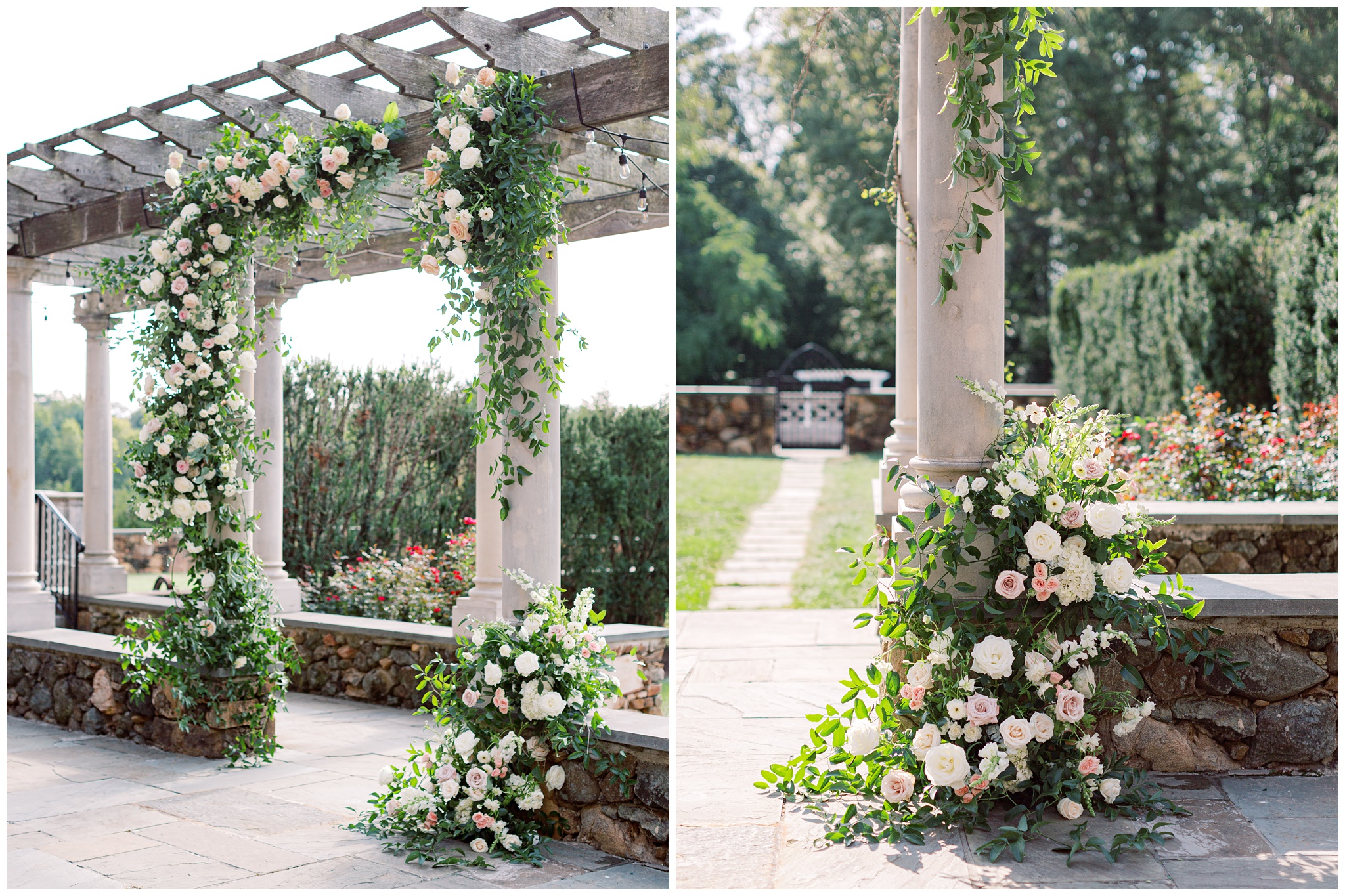Wedding ceremony arch with florals