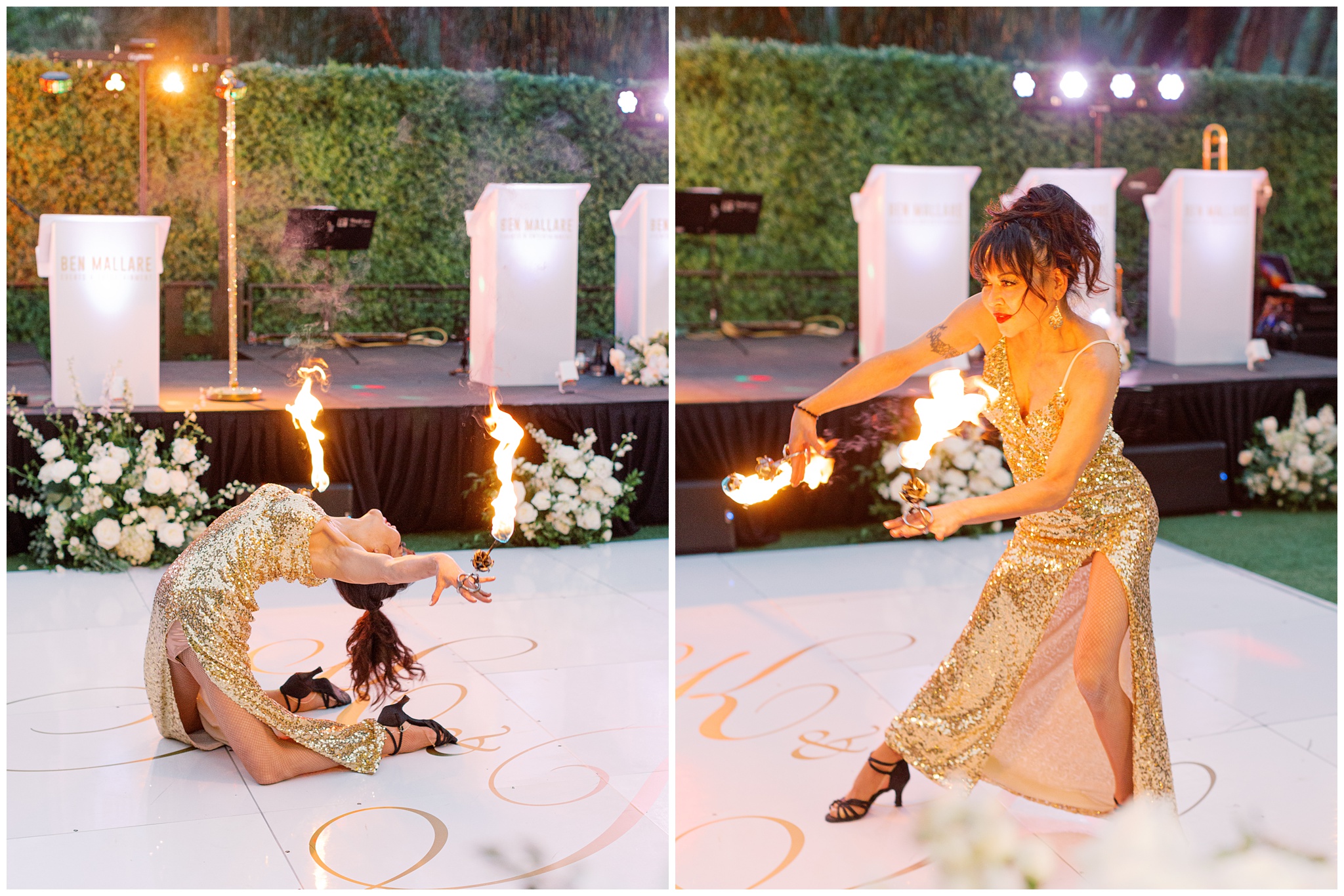 Houdini Estate wedding reception photo of fire dancer