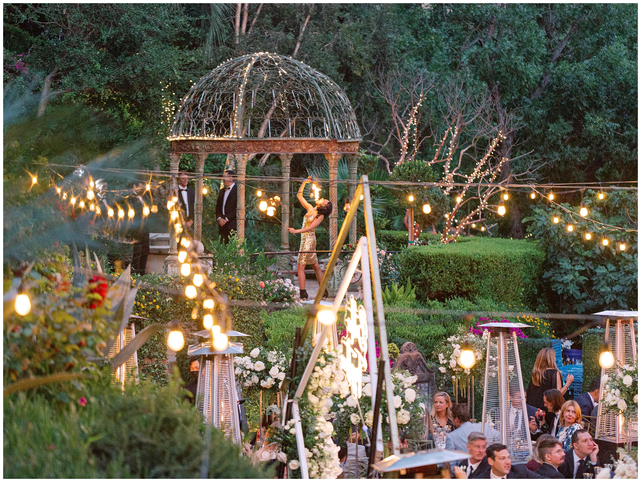 Houdini Estate wedding reception photo of fire dancer