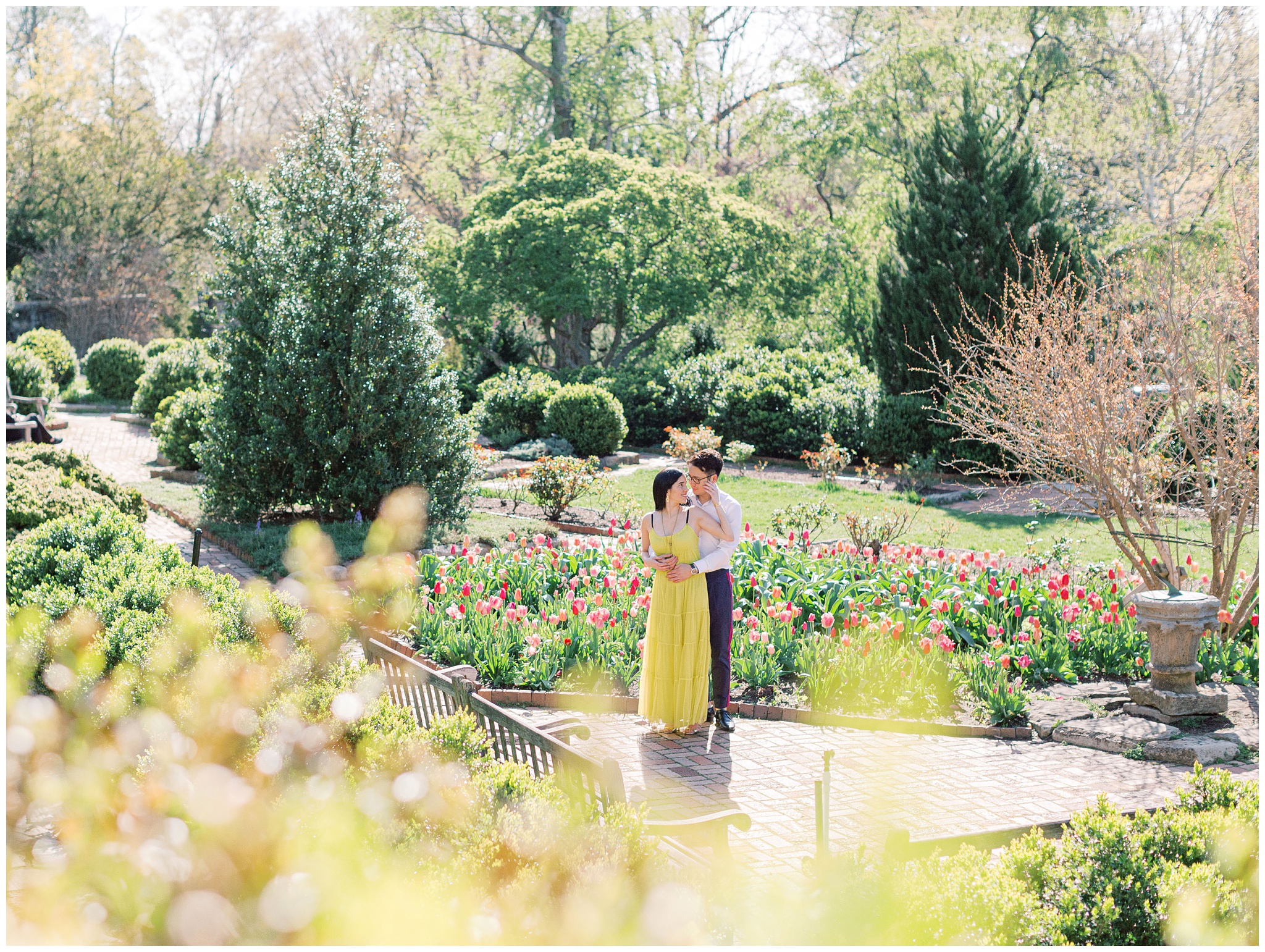 Washington National Cathedral engagement photo in Bishop's Garden