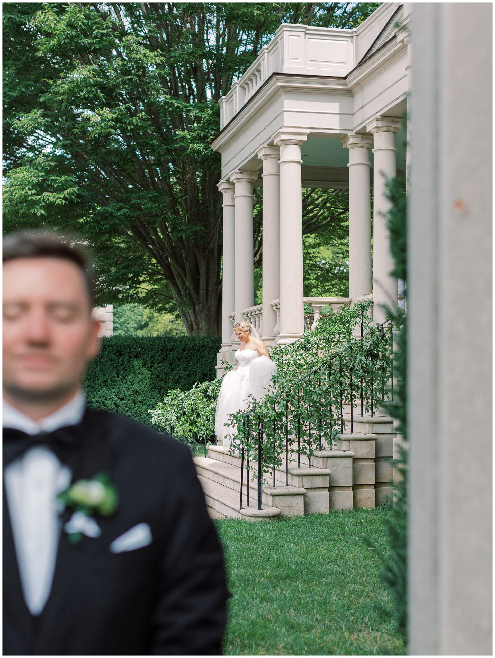 Bride moments before her first look with Groom at Great Marsh Estate