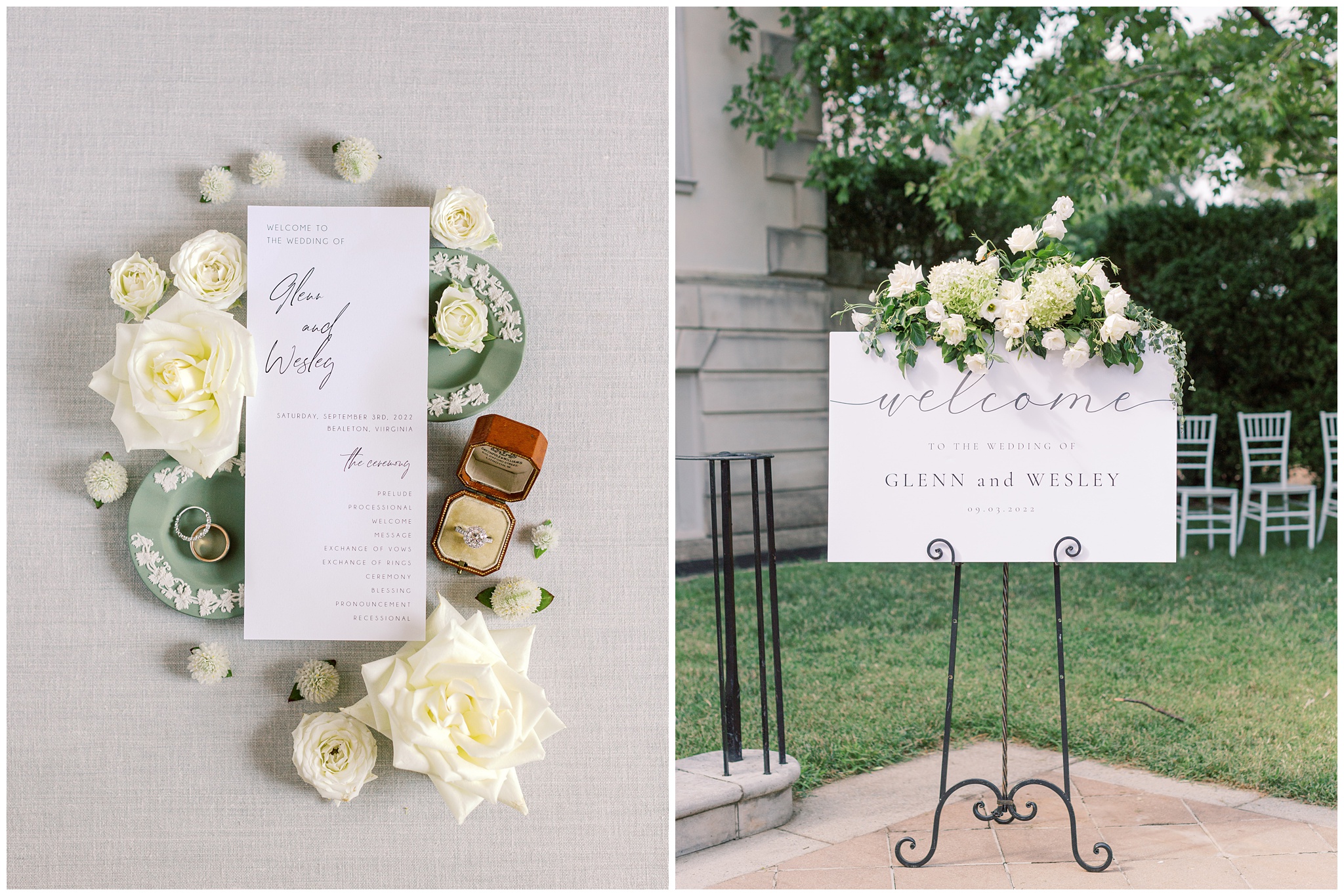 Welcome sign and ceremony details