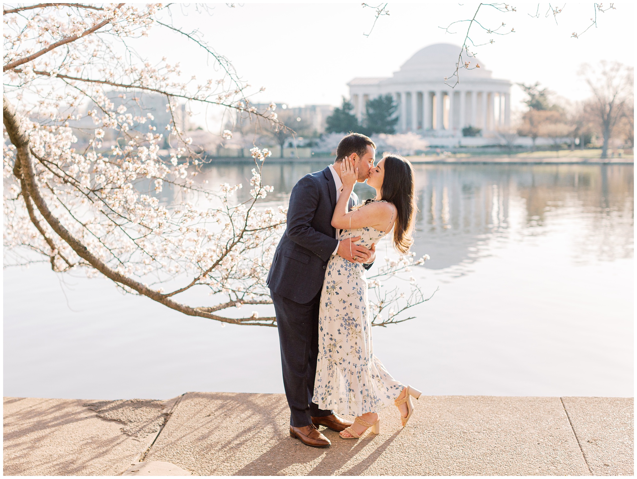 Washington DC Cherry Blossom Tidal Basin Engagement Photo