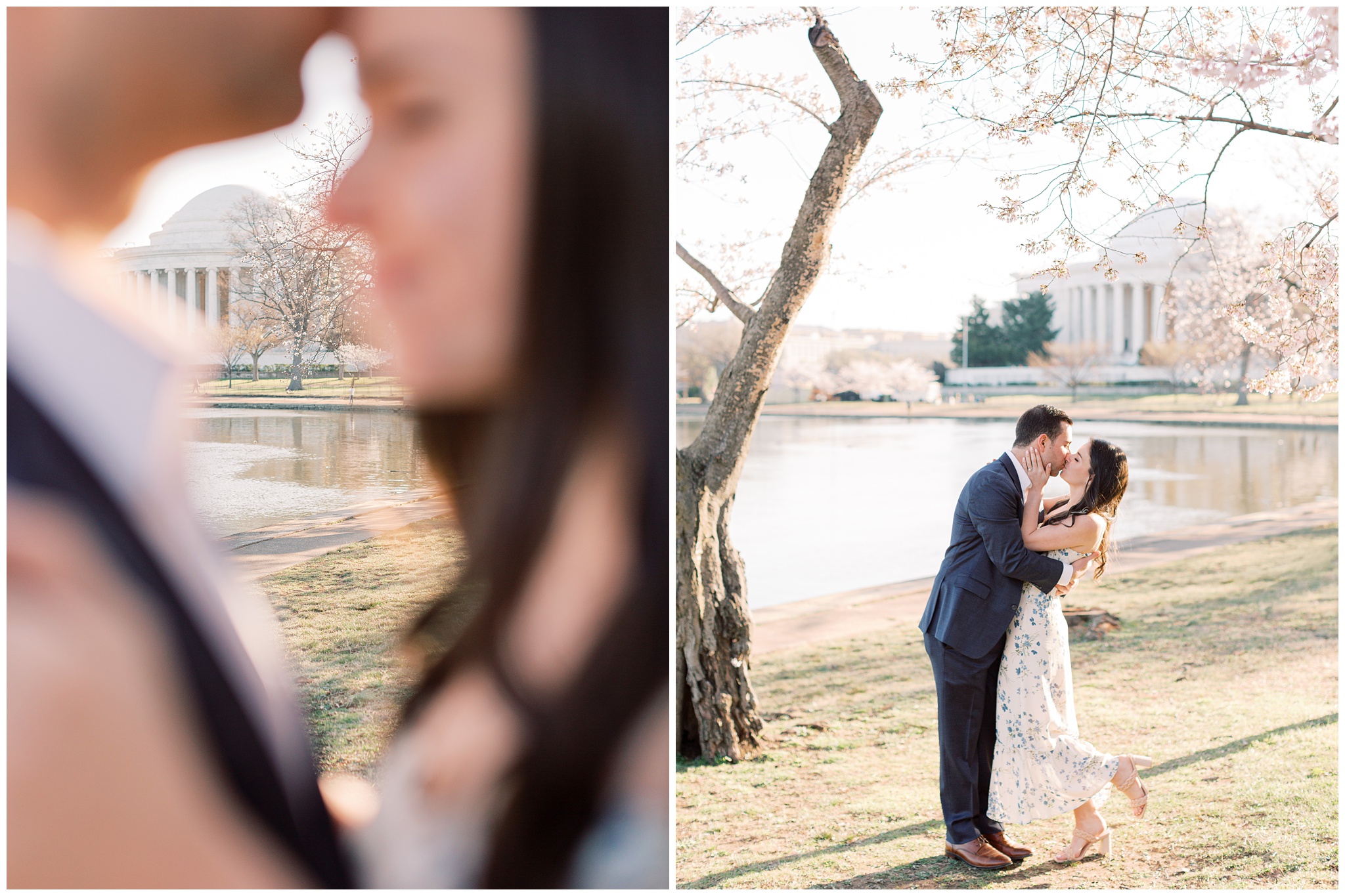 Washington DC Cherry Blossom Tidal Basin Engagement Photo