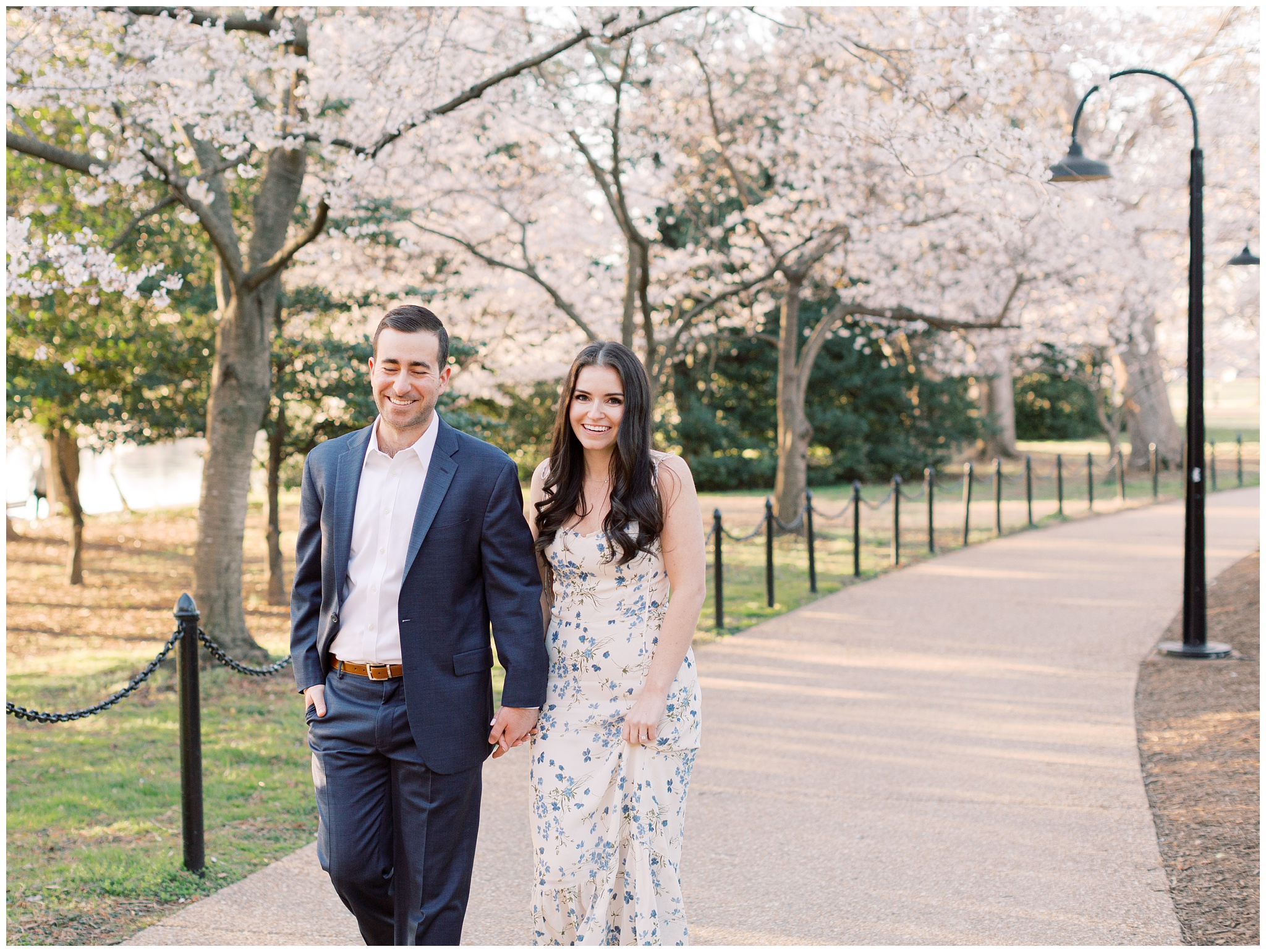 Washington DC Cherry Blossom Tidal Basin Engagement Photo