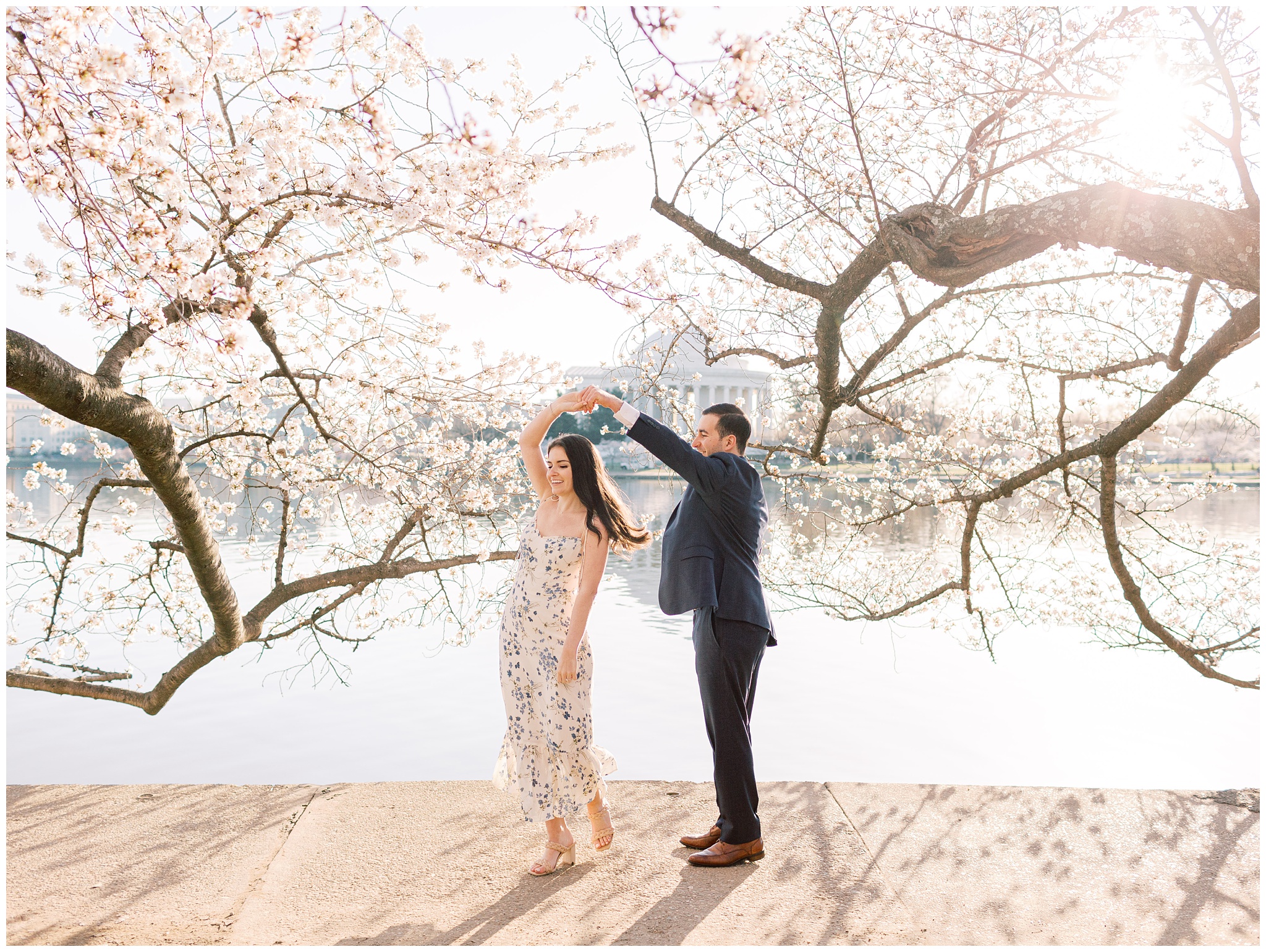 Washington DC Cherry Blossom Tidal Basin Engagement Photo