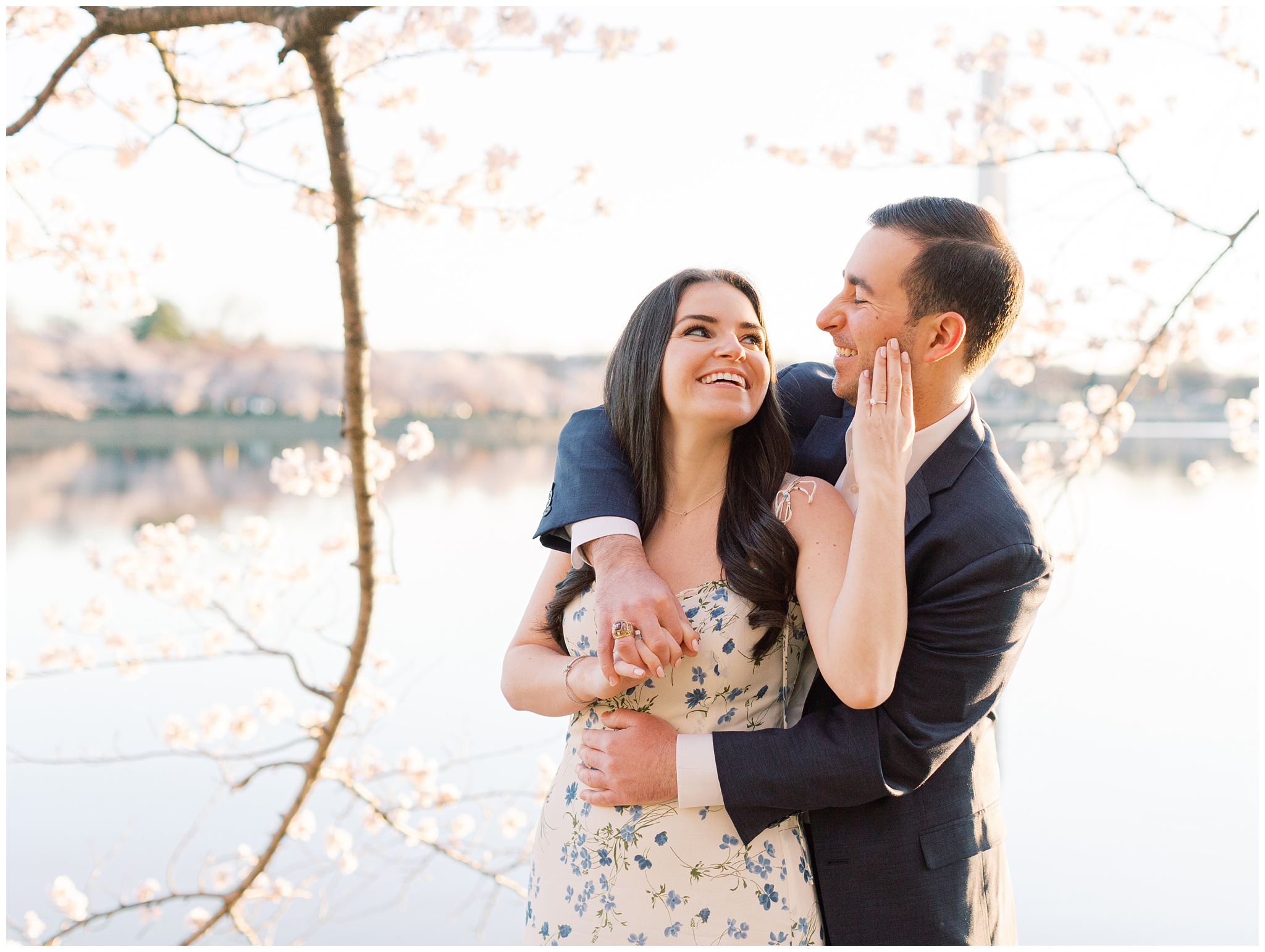Washington DC Cherry Blossom Tidal Basin Engagement Photo