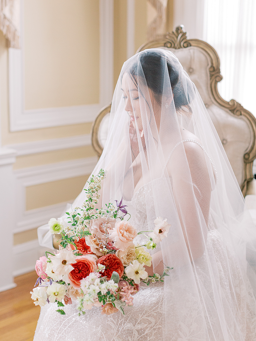 Bridal portrait in Oxon Hill Manor wedding suite