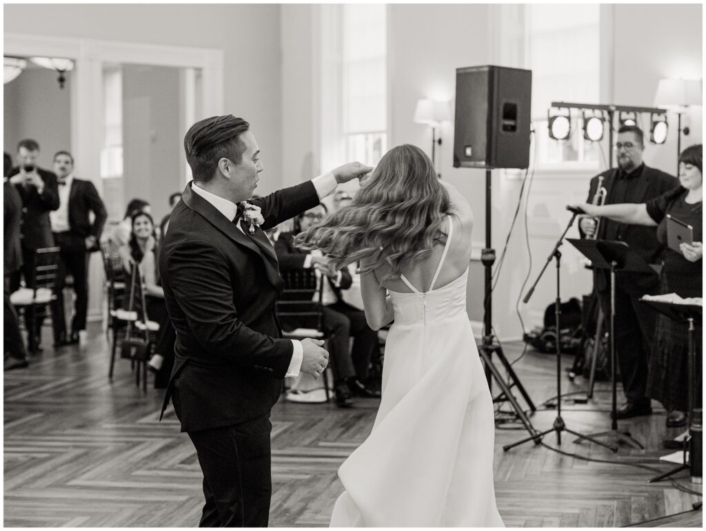 Bride and Groom dancing at their wedding reception