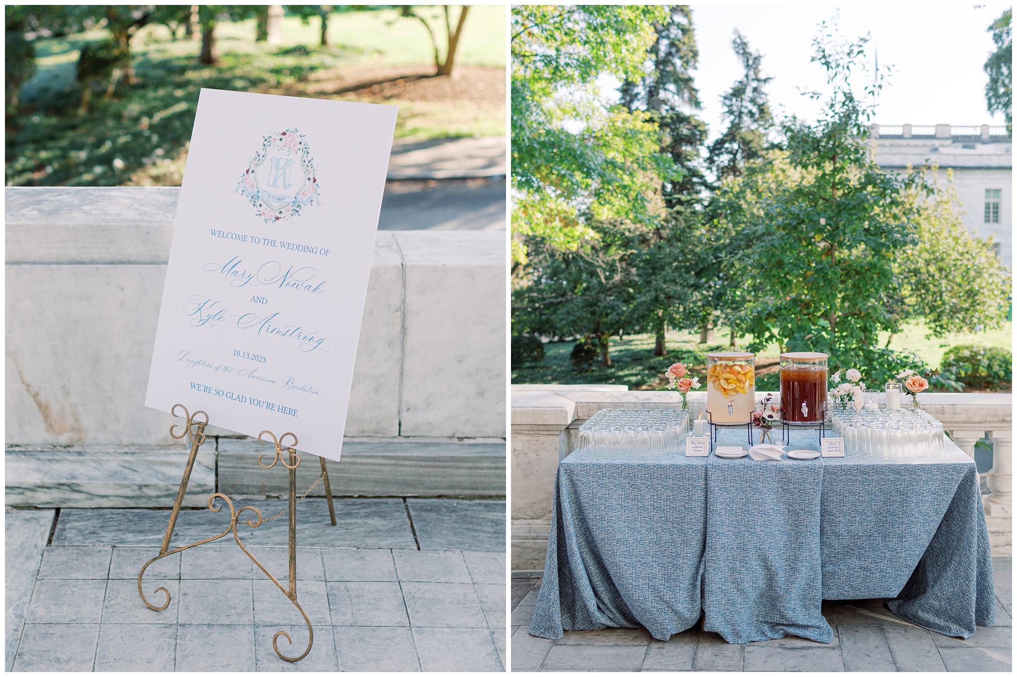 Welcome sign and drinks