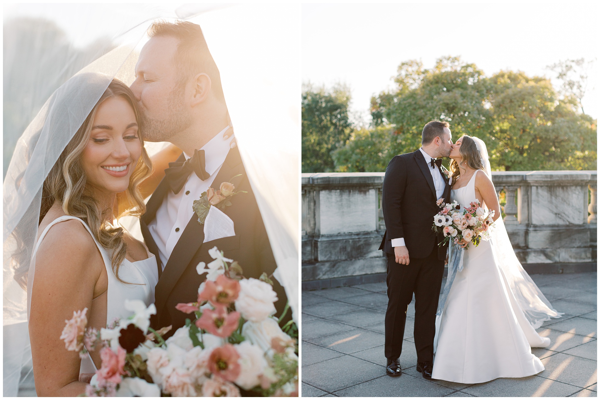 Bride and Groom photos at sunset at DAR Constitution Hall wedding