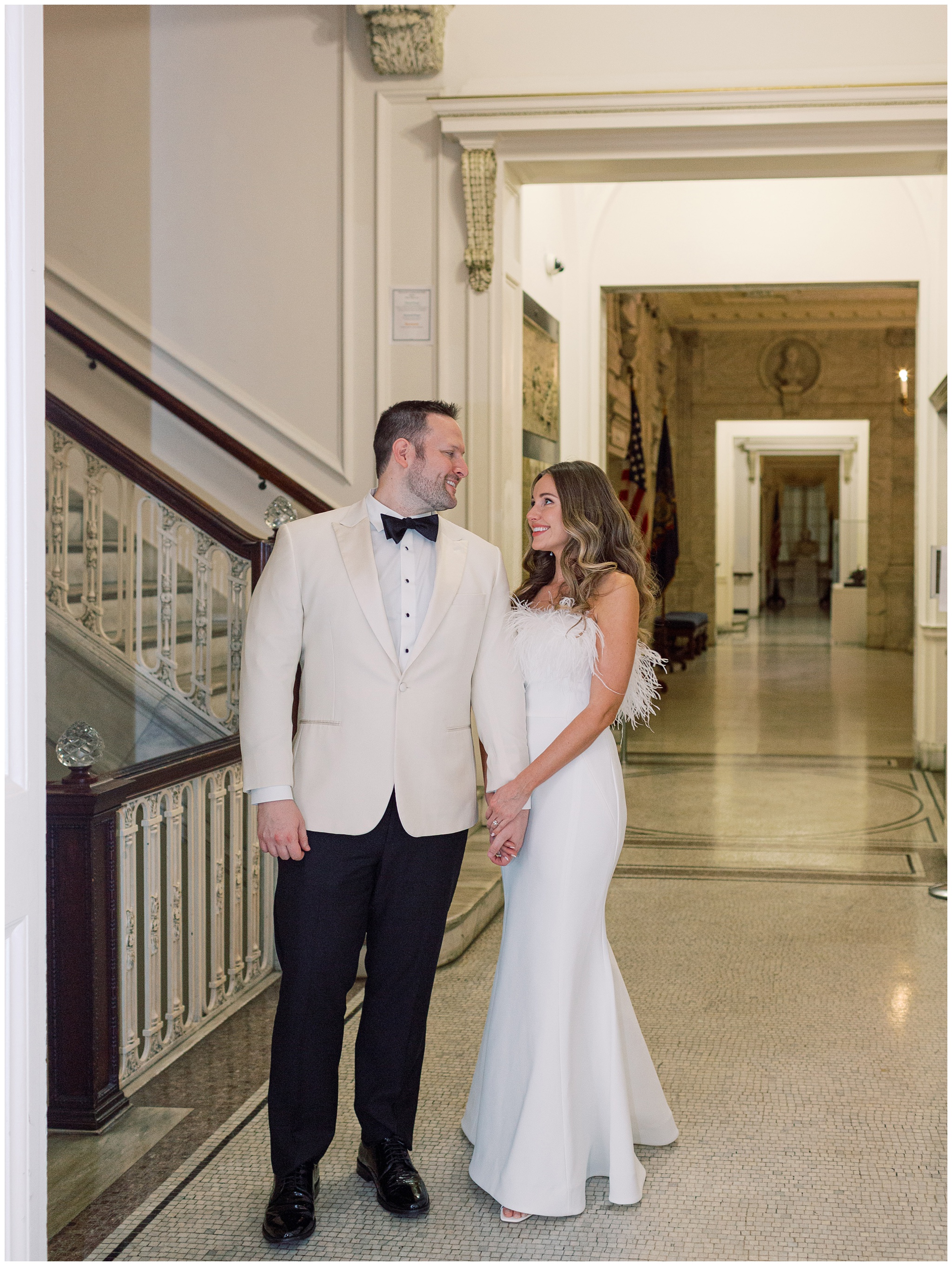 Bride and Groom in their second outfit at DAR Constitution Hall wedding reception