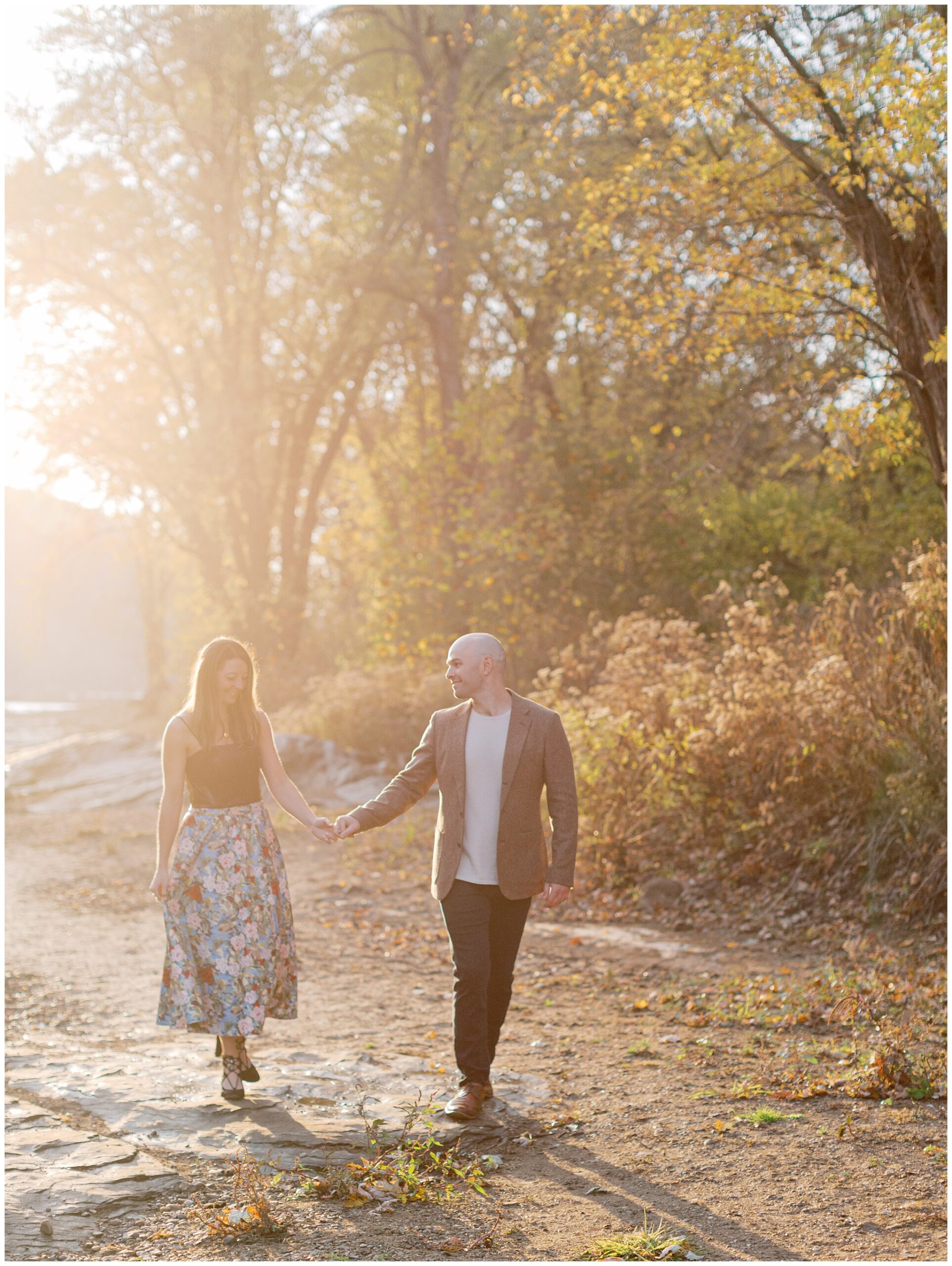 Harpers Ferry fall engagement photos at golden hour by the waterfront