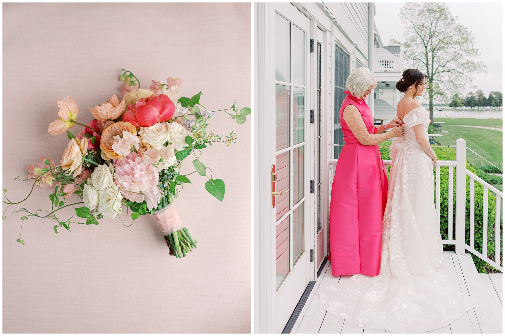 Bridal bouquet and bride getting ready photos