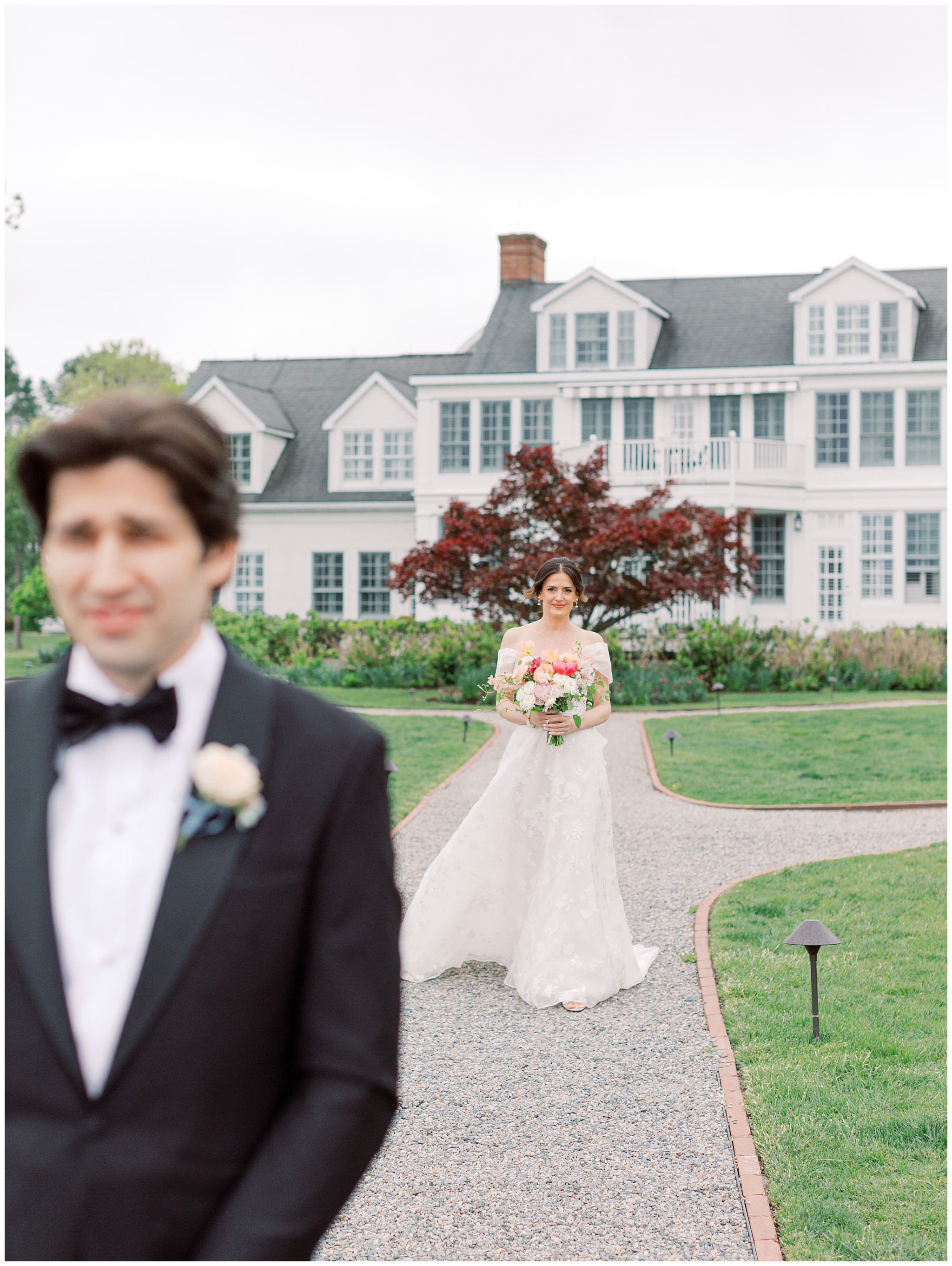 Bride walking up to groom for first look