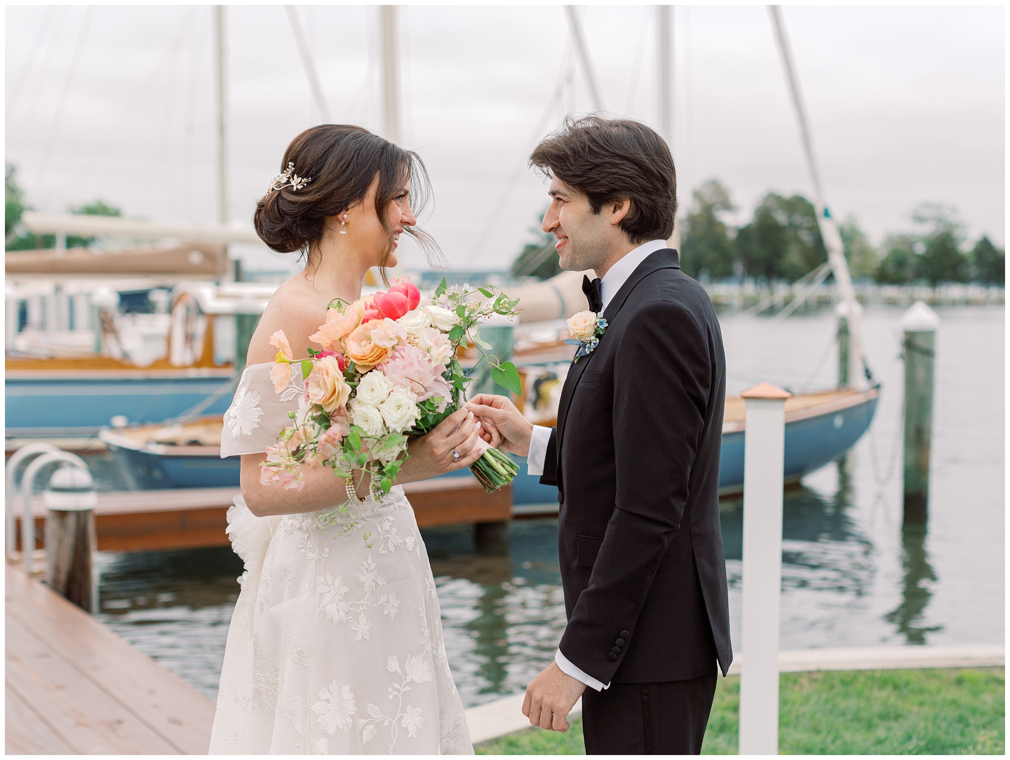 Bride and Groom wedding portraits at the Inn at Perry Cabin