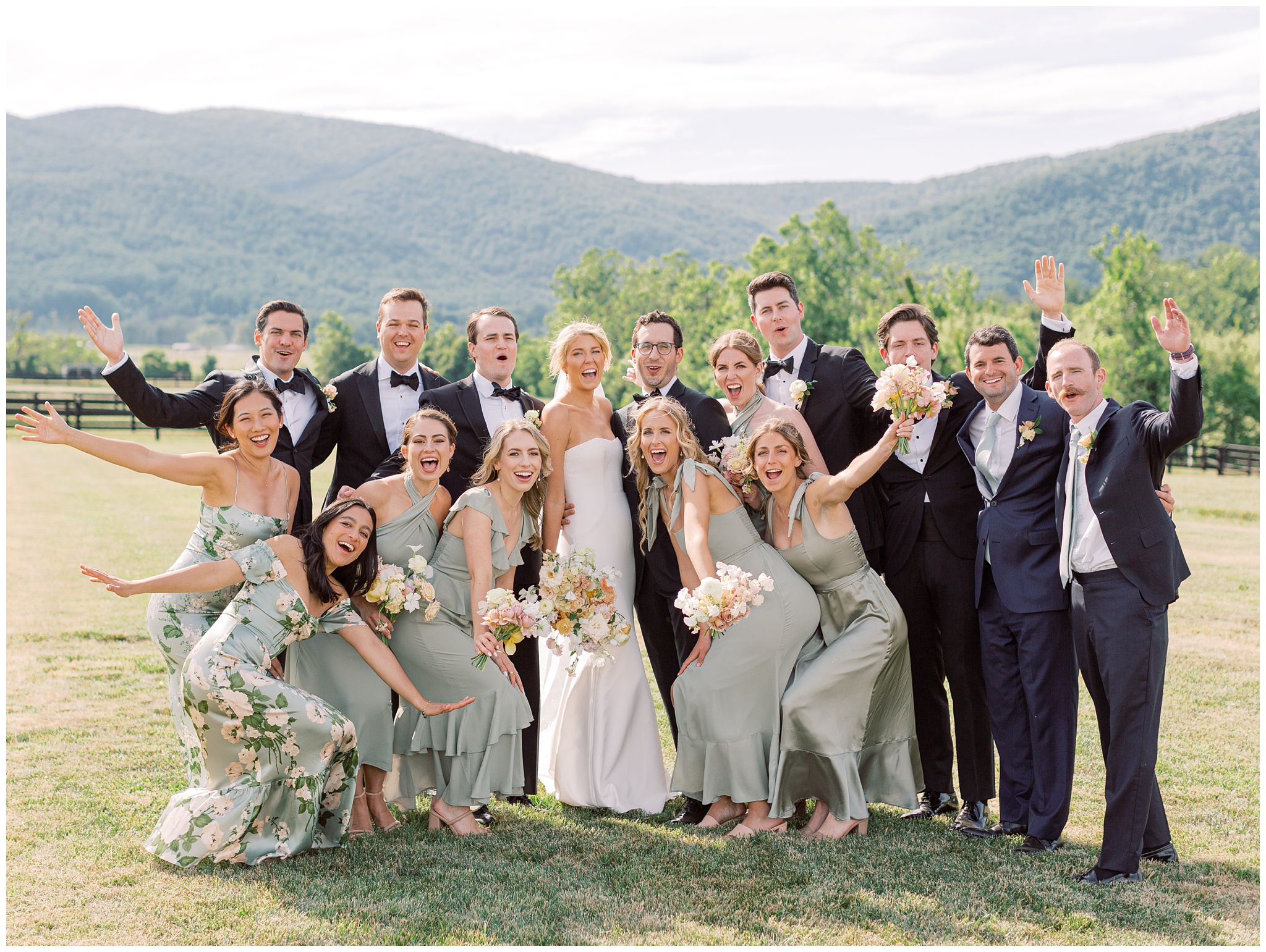 full wedding party photo at King Family Vineyards wedding