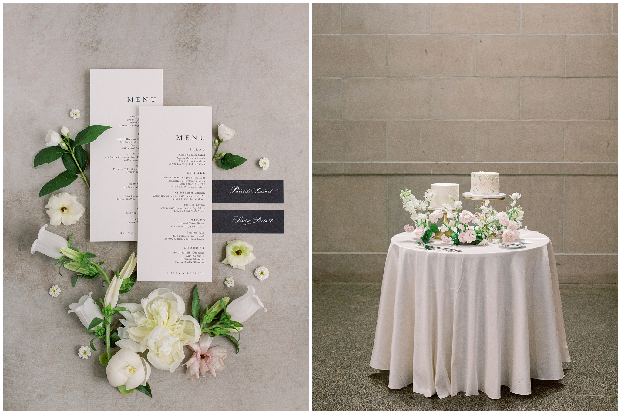 Wedding menus and cakes