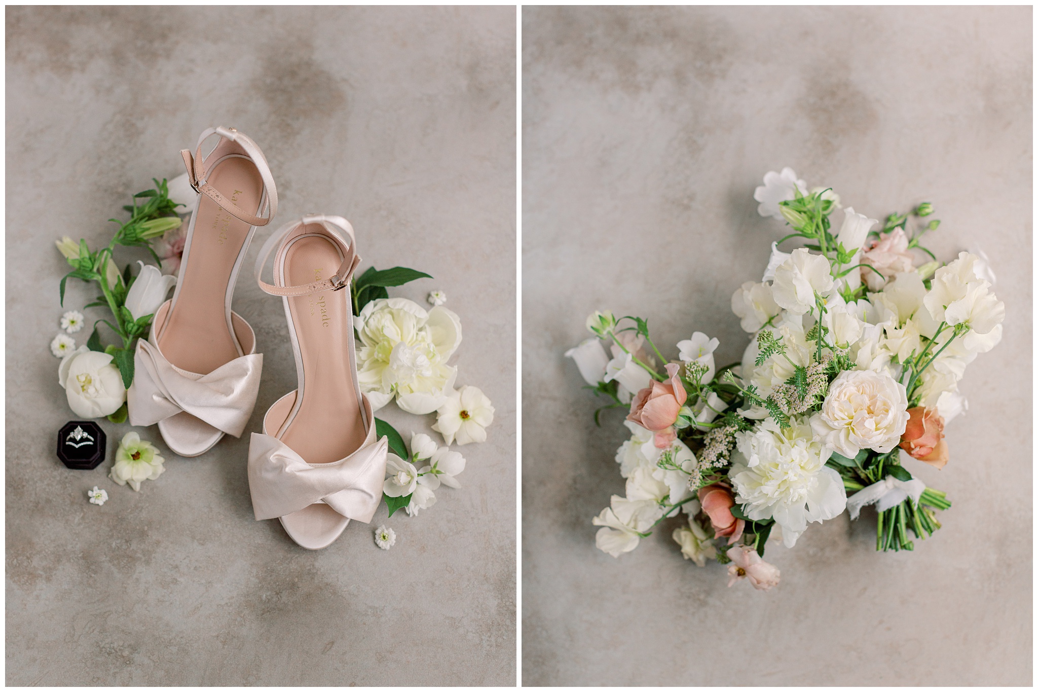 wedding shoes and bouquet