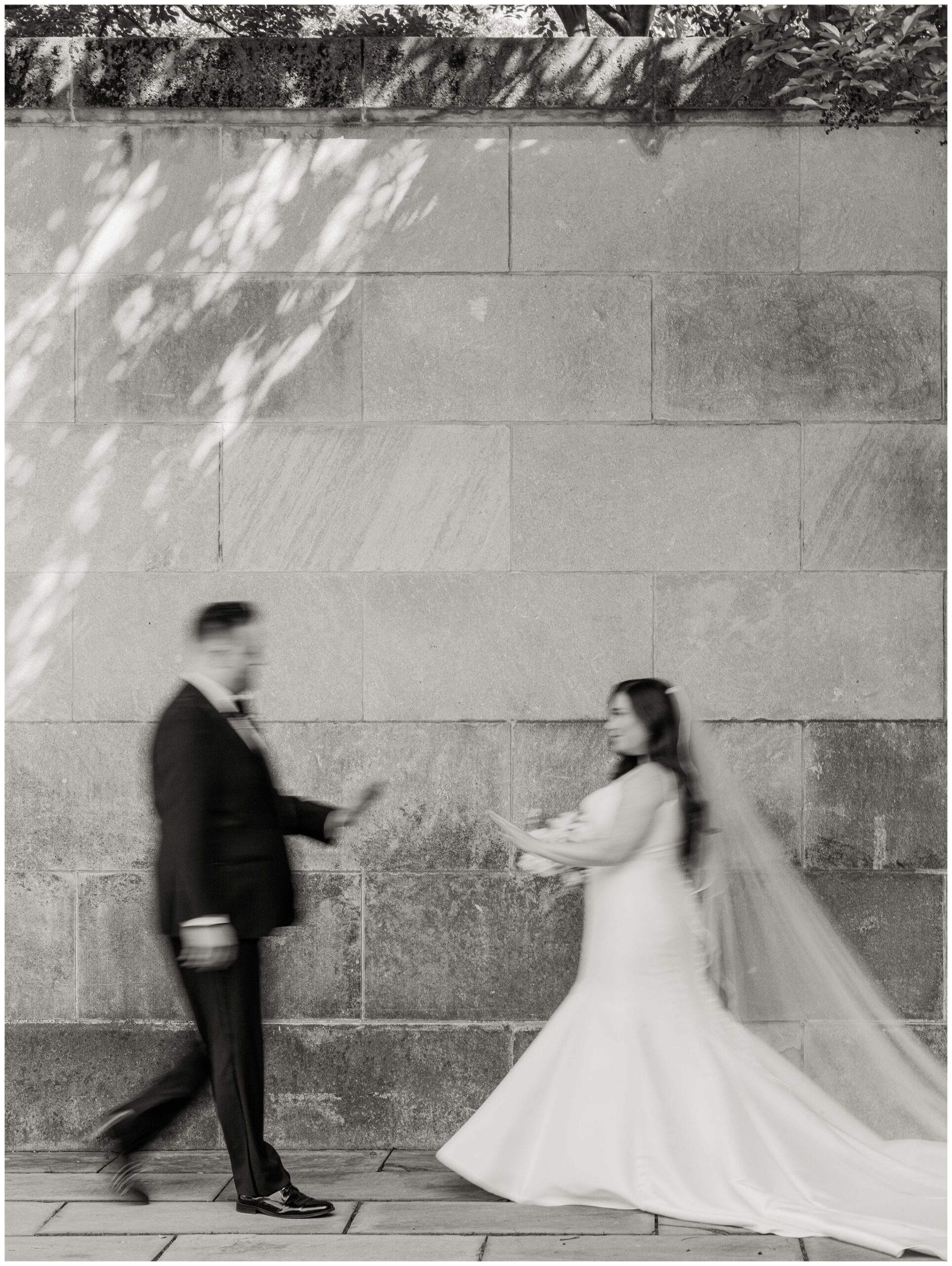 Blurry black and white Bride and Groom wedding photo at the Baltimore Museum of Art