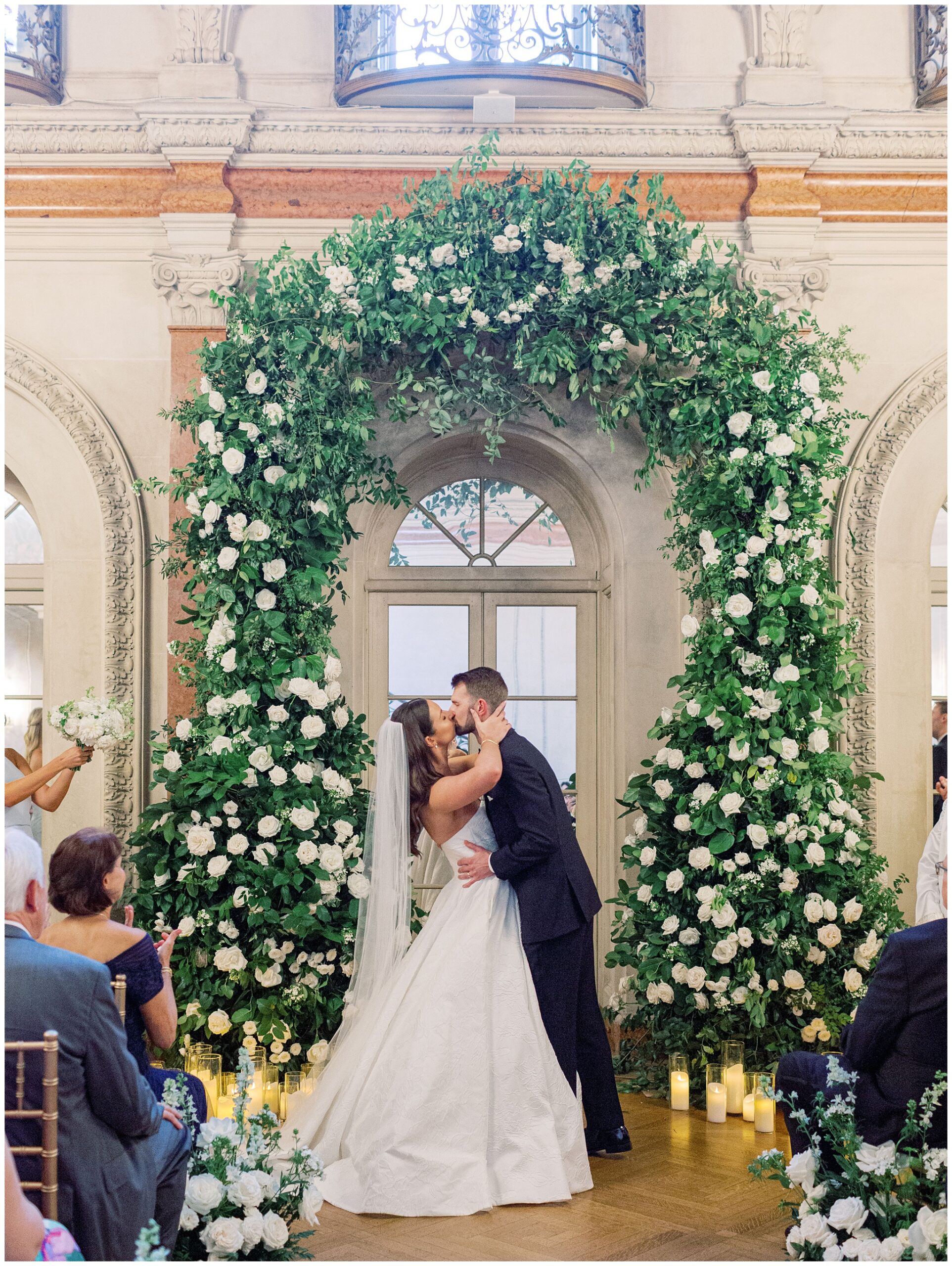 Anderson House wedding photo of bride and groom first kiss during ceremony