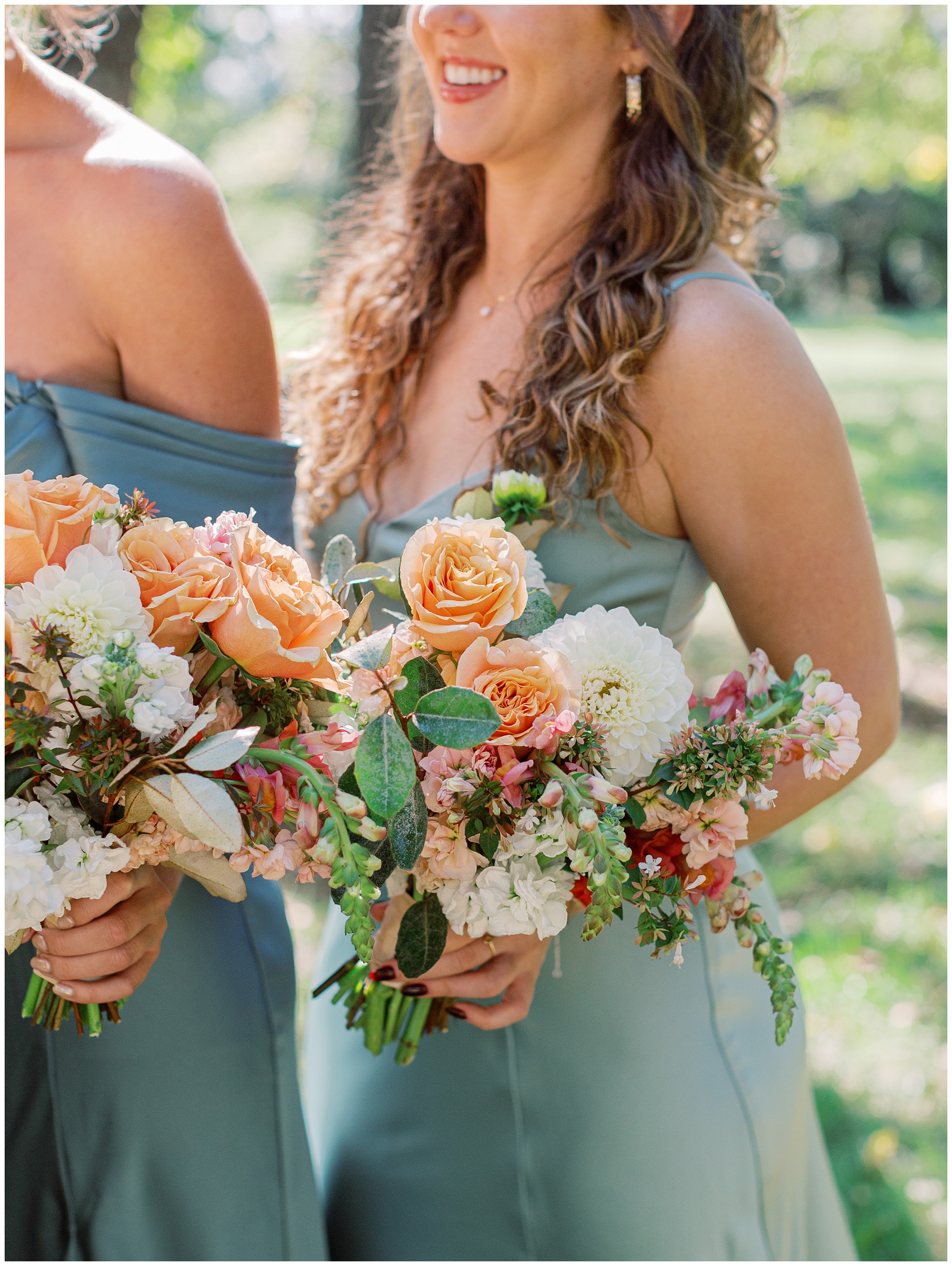 Close up of bridesmaids bouquet with fall colors