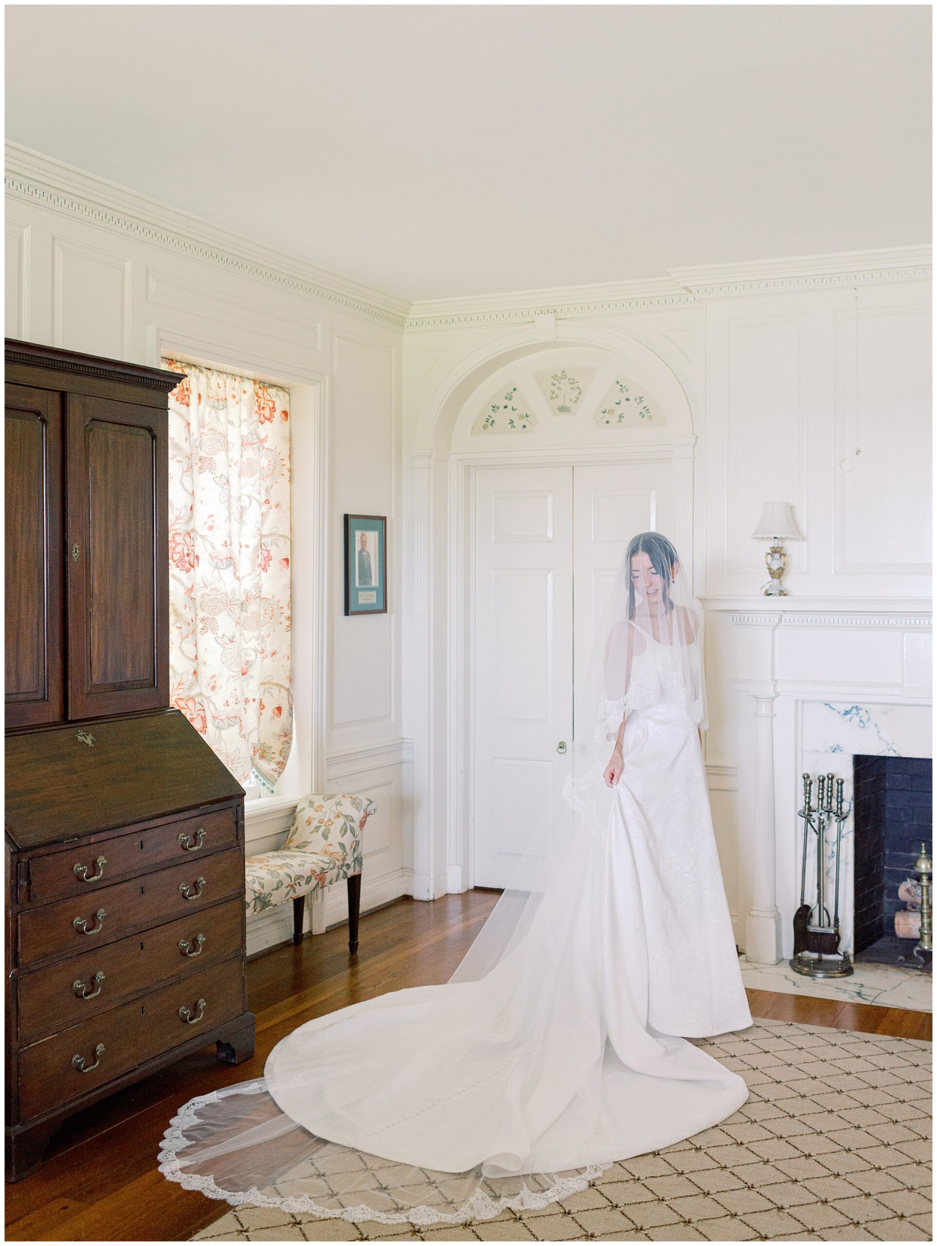 River Run wedding photo of bride under veil