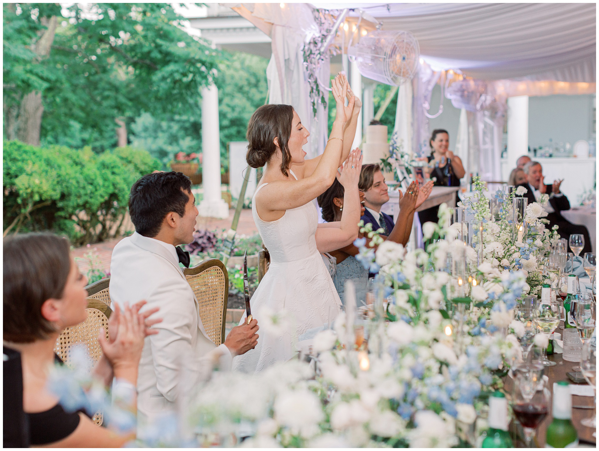 bride and groom cheering