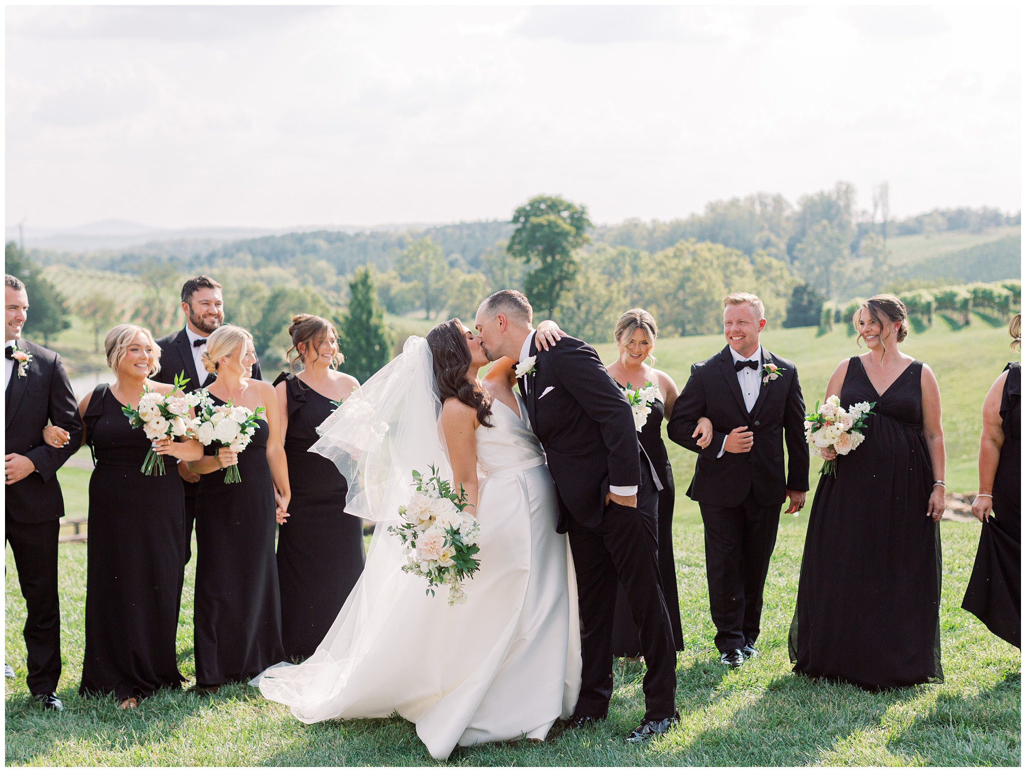 Bride and Groom kissing at Stone Tower Winery wedding