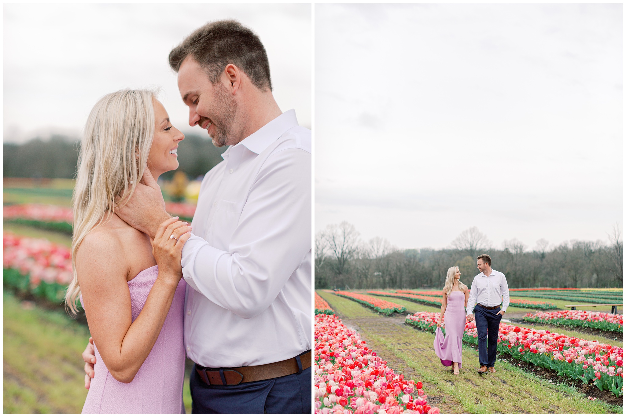 Burnside Farms tulip engagement photo in the spring tulip fields