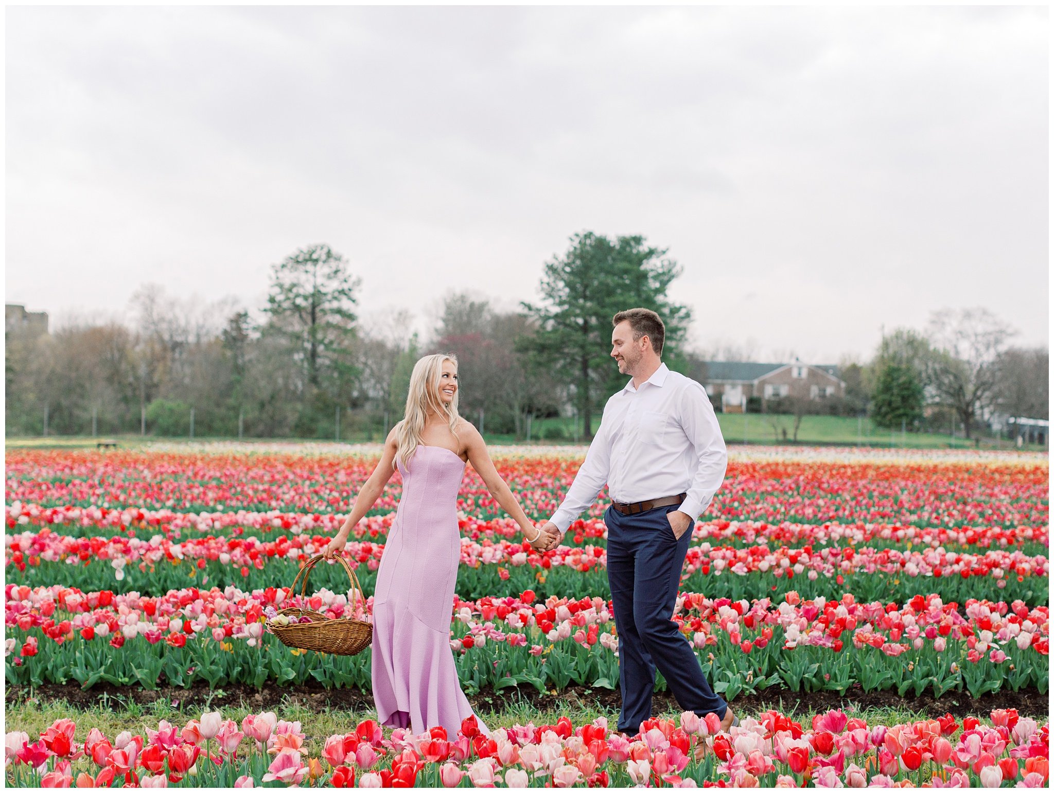 Burnside Farms tulip engagement photo in the spring tulip fields
