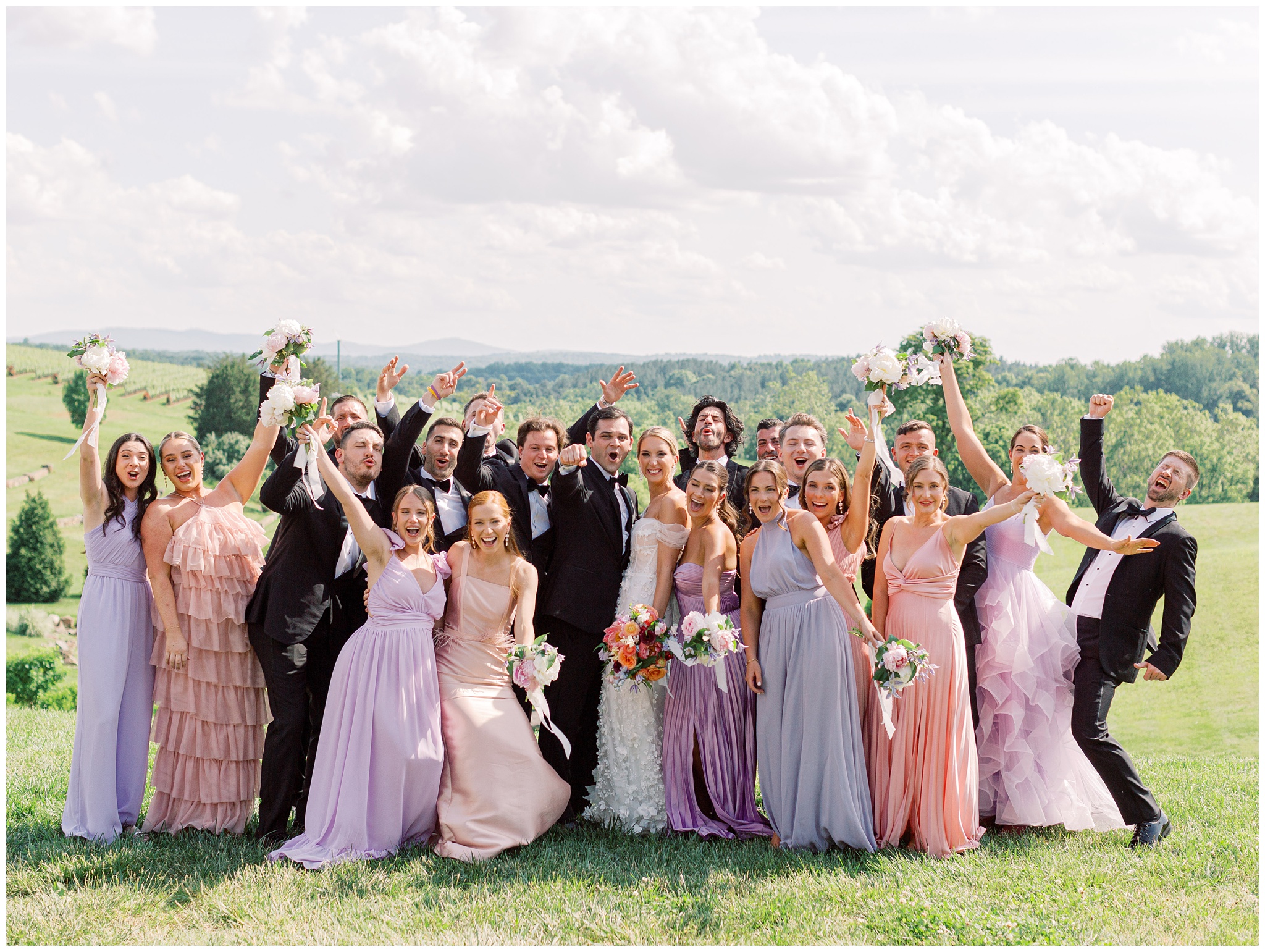 Spring Stone Tower Winery Wedding Party Photo