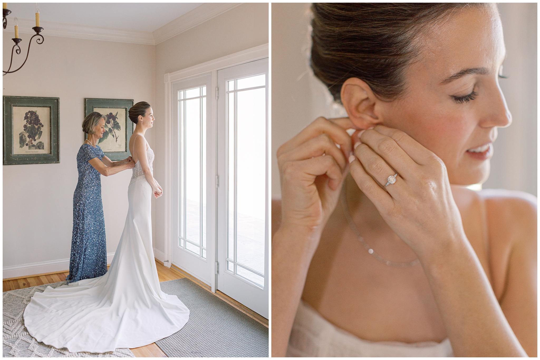 Bride getting ready in Early Mountain Vineyards bridal cottage