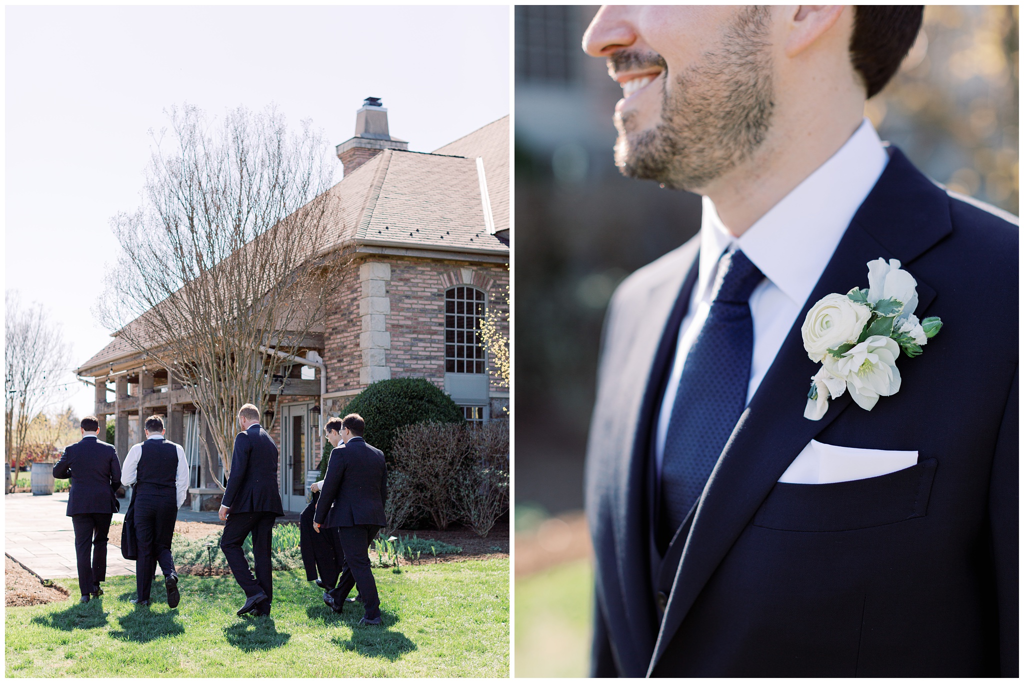 Groom and groomsmen walking