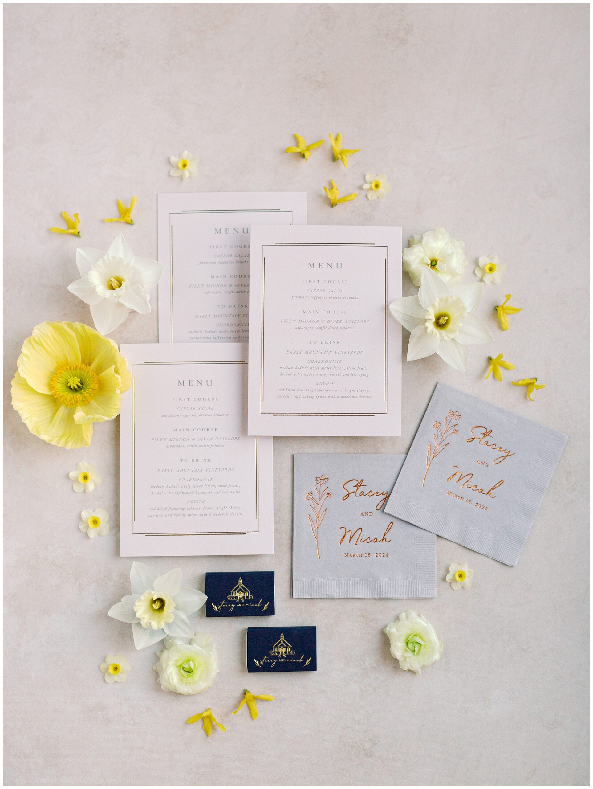 Menu and cocktail napkins flatlay